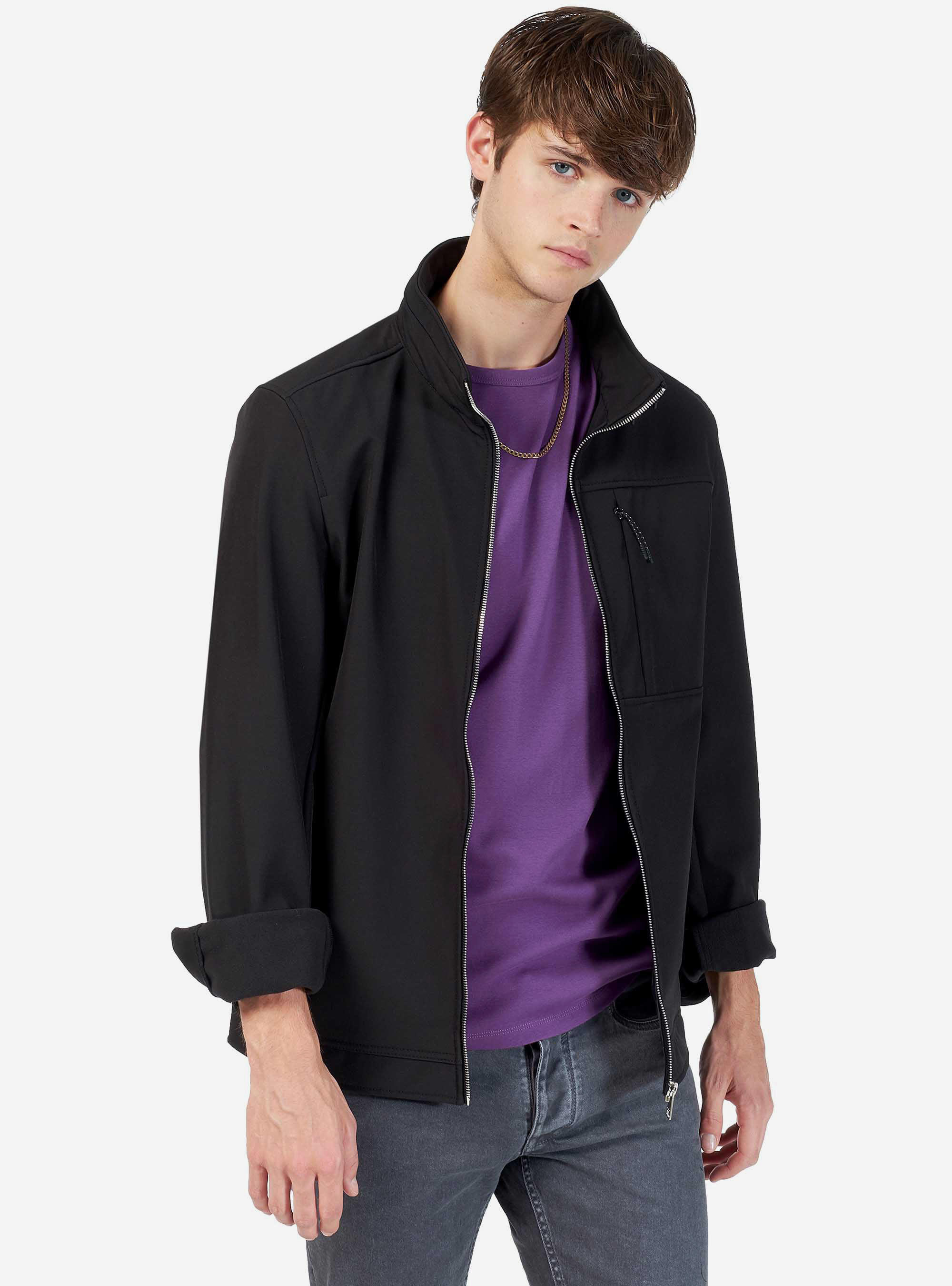 Blouson col montant, C101 BLACK