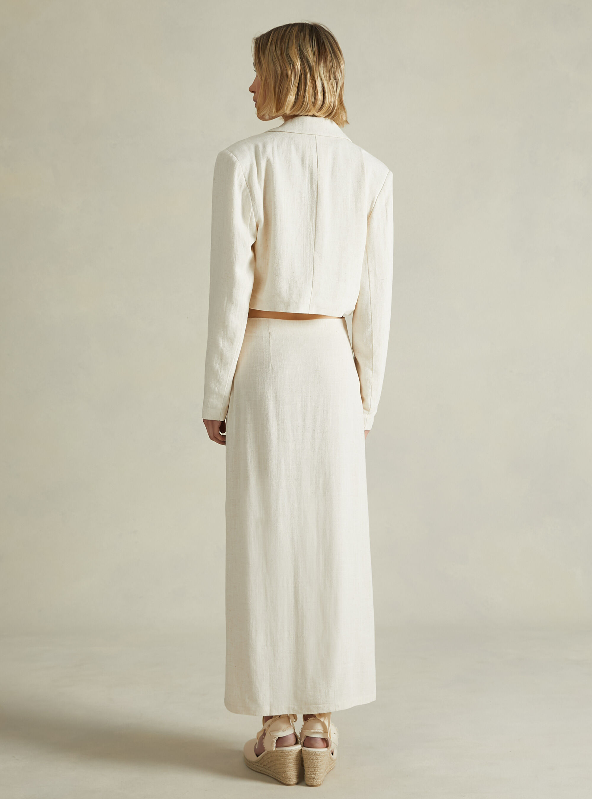 Blazer cropped in misto lino, BG3 BEIGE LIGHT