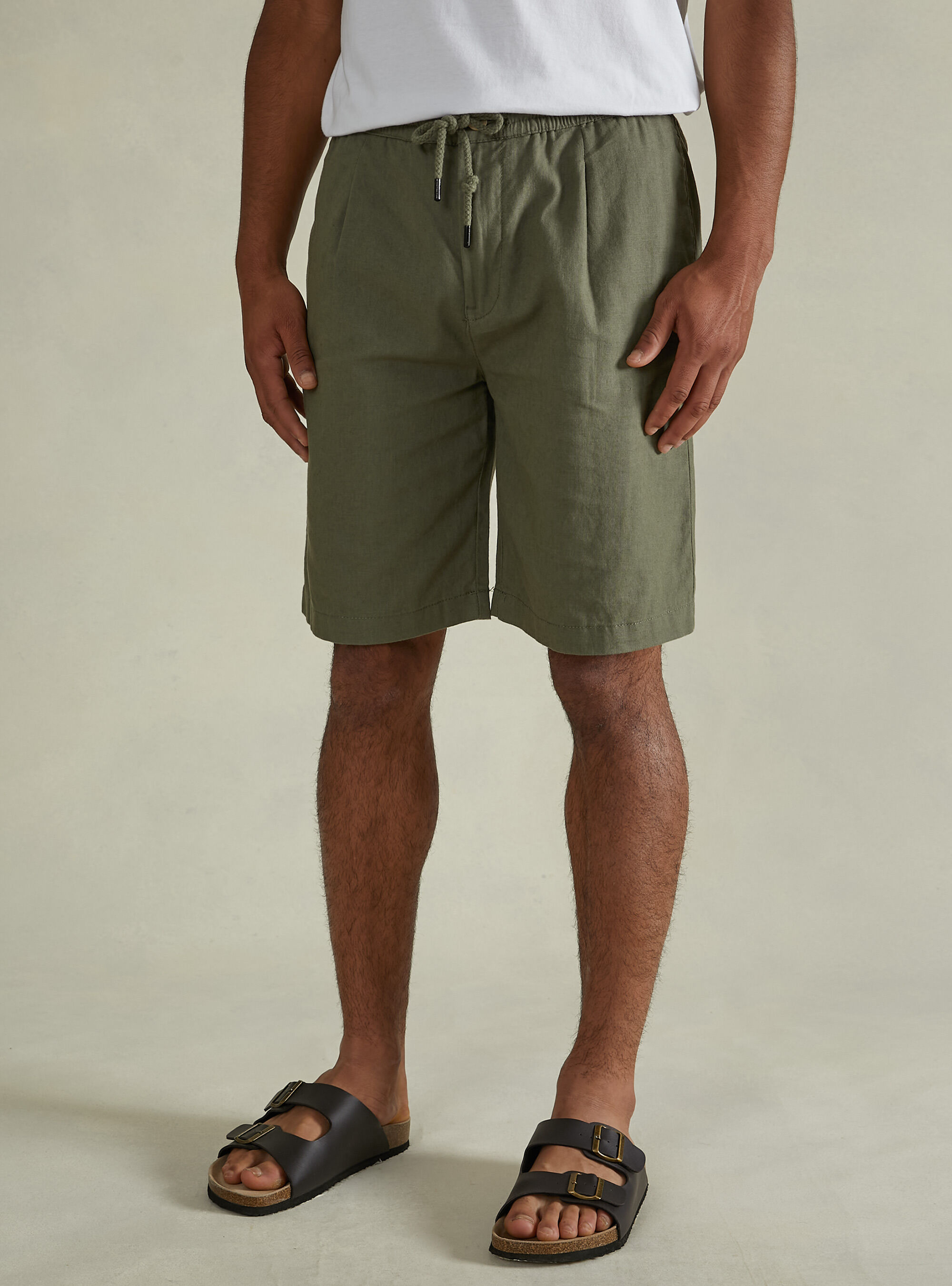 Linen Bermuda Shorts with Drawstring, KY2 KAKY MEDIUM