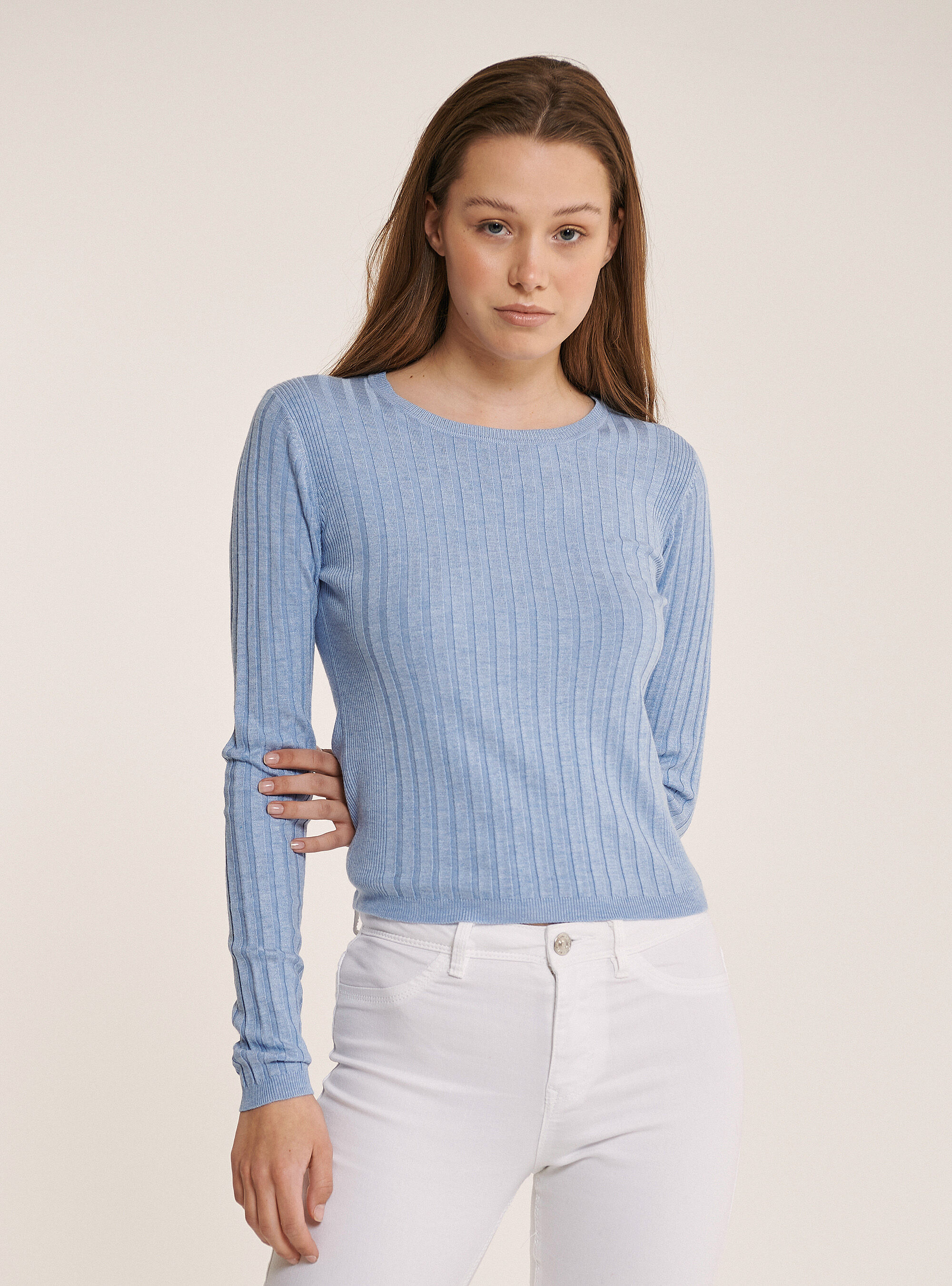 Cropped ribbed pullover, AZURE