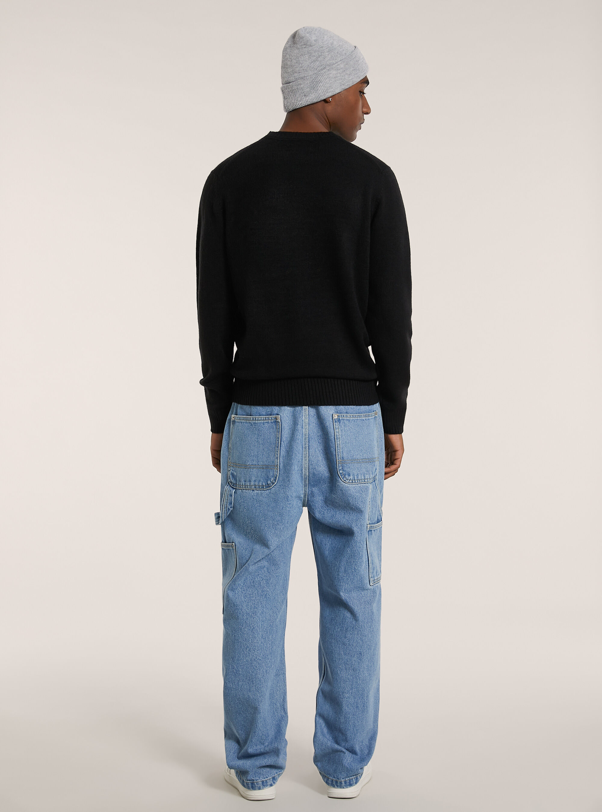 Cashmere-like crew neck pullover, BK1 BLACK