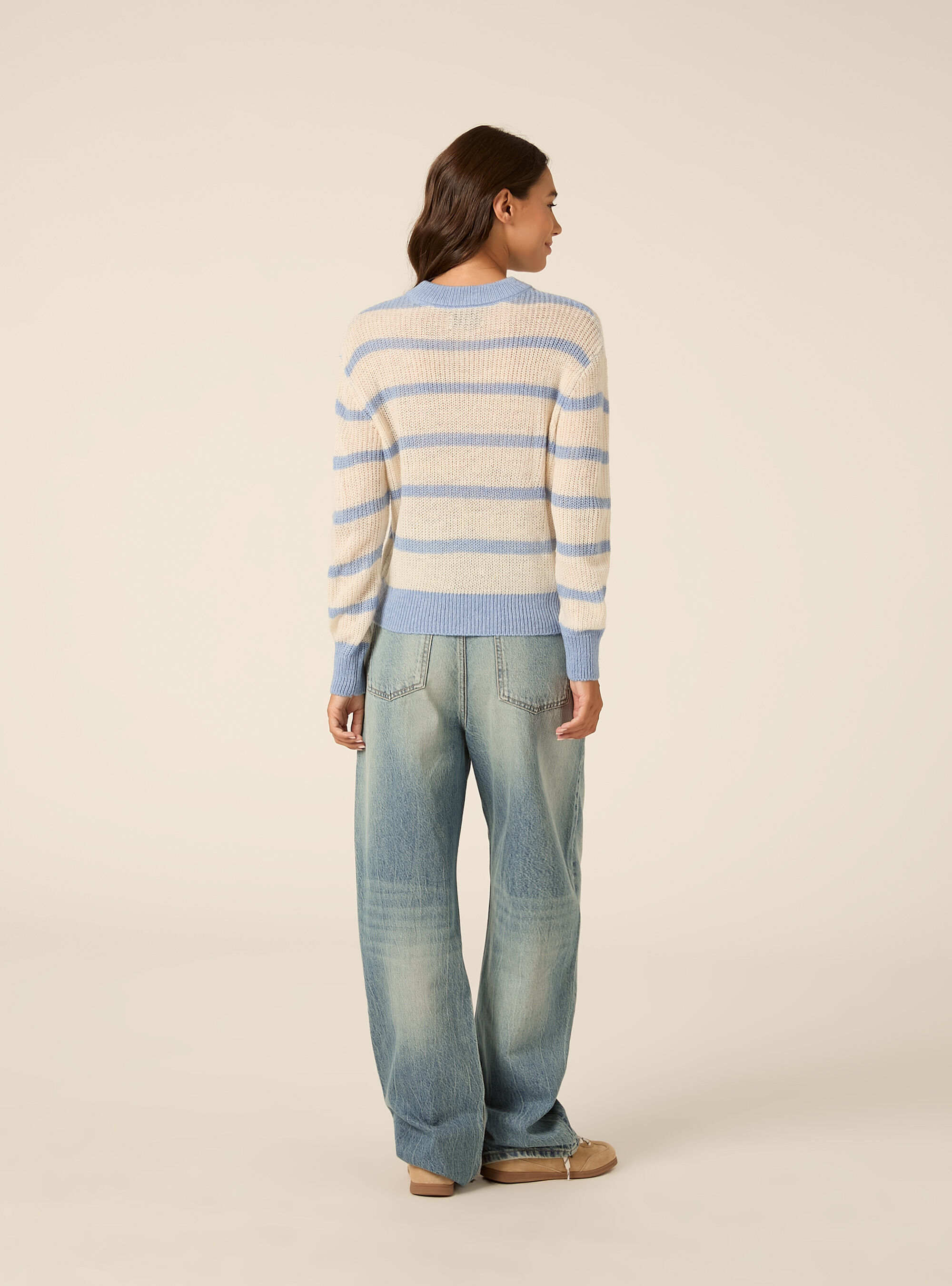 Pullover girocollo a righe, AZ2 AZURE MEDIUM