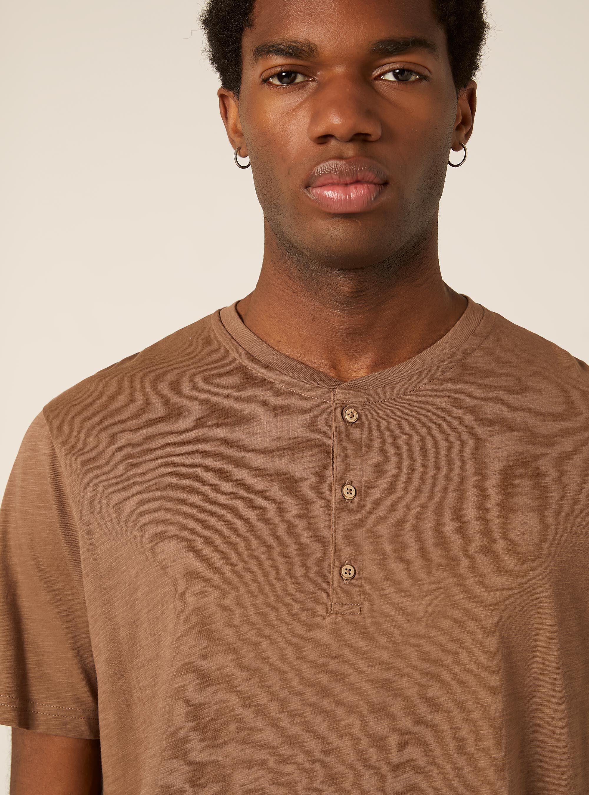 Cotton Henley T-Shirt, BR2 BROWN MEDIUM