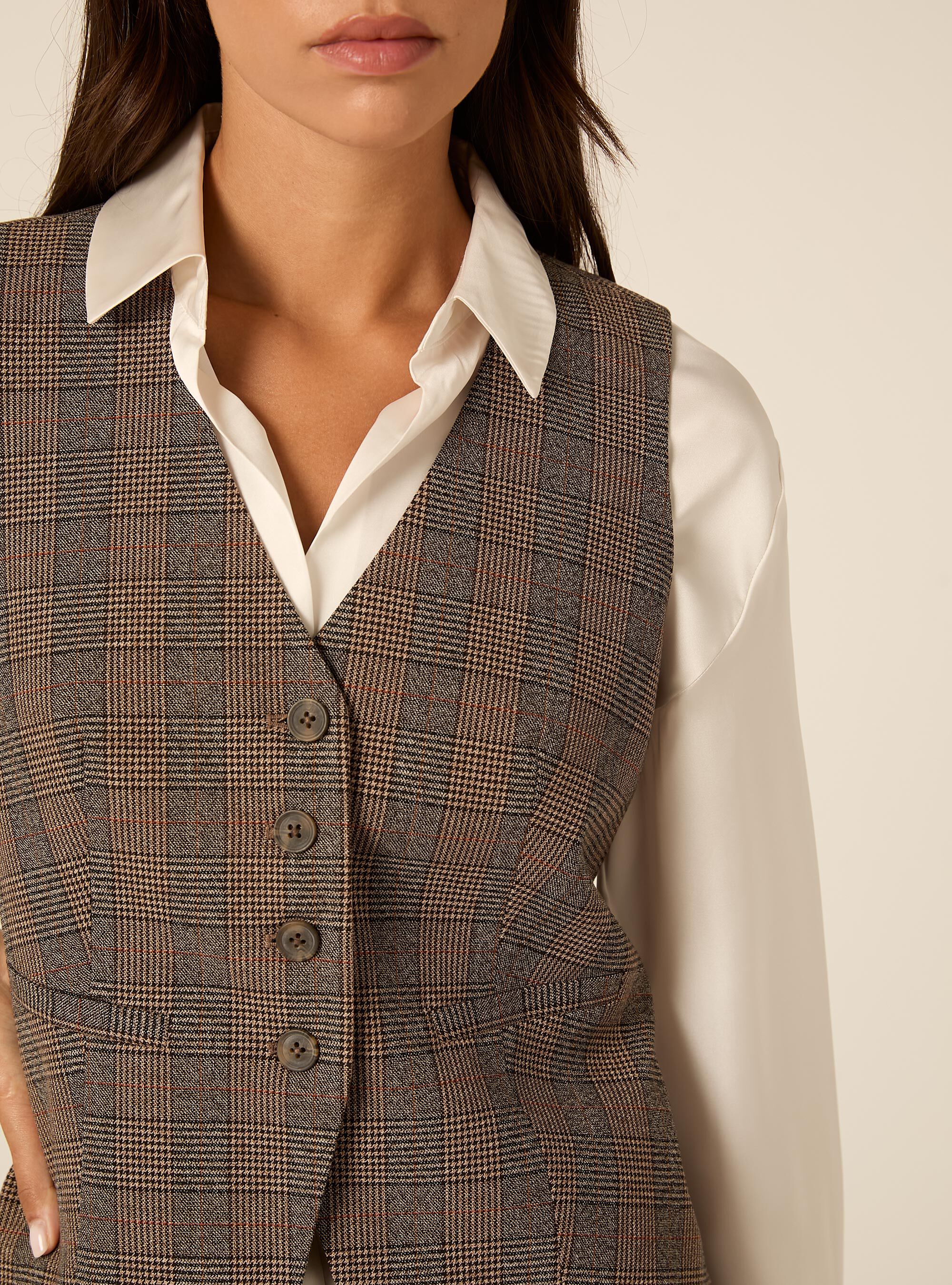 Chaleco sastre de un solo boton con estampado clasico, BG1 BEIGE DARK