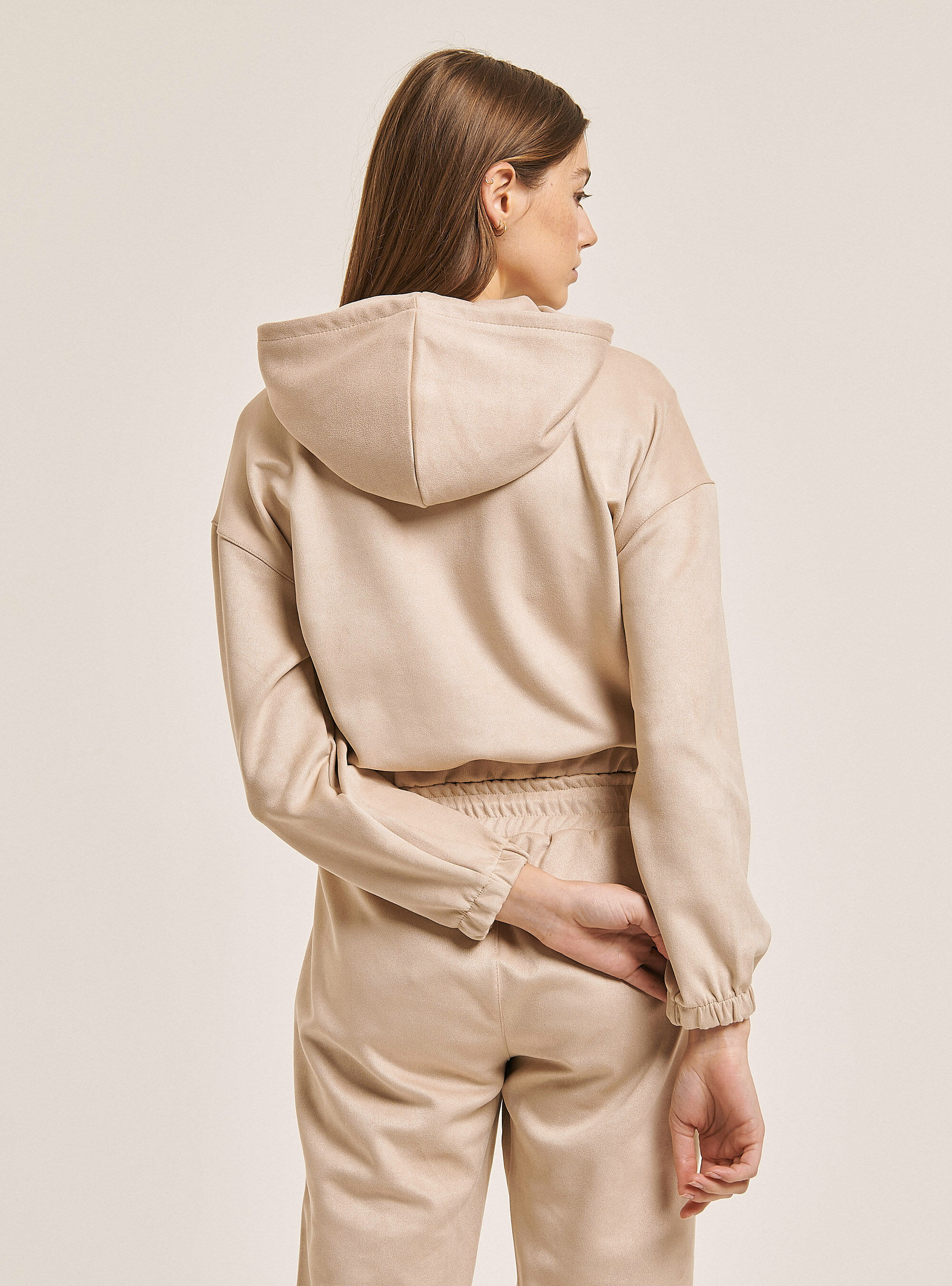 Sweat-shirt crop effet chamois&eacute;, C1150 SAND