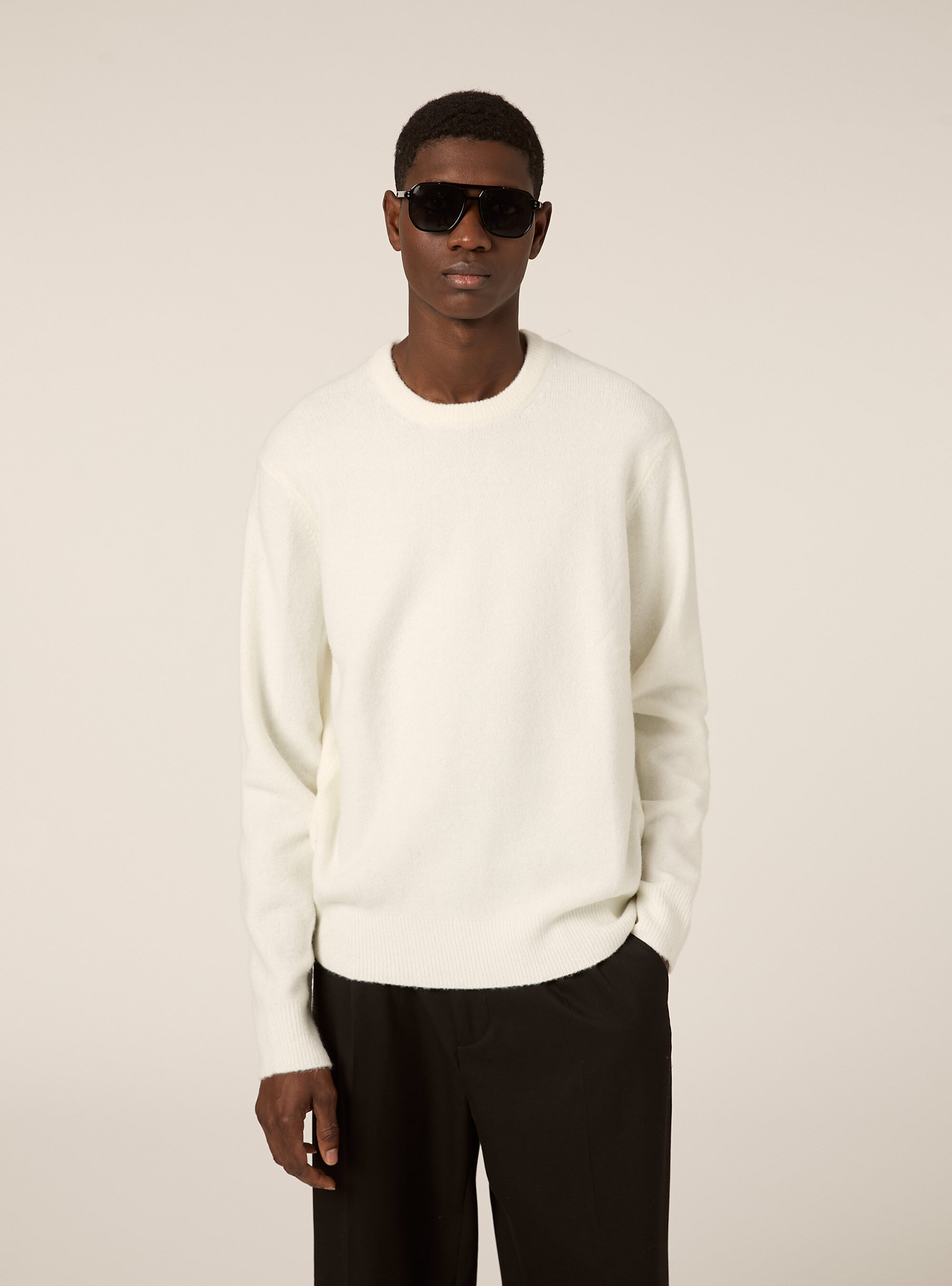 Pullover morbido girocollo, WH2 WHITE
