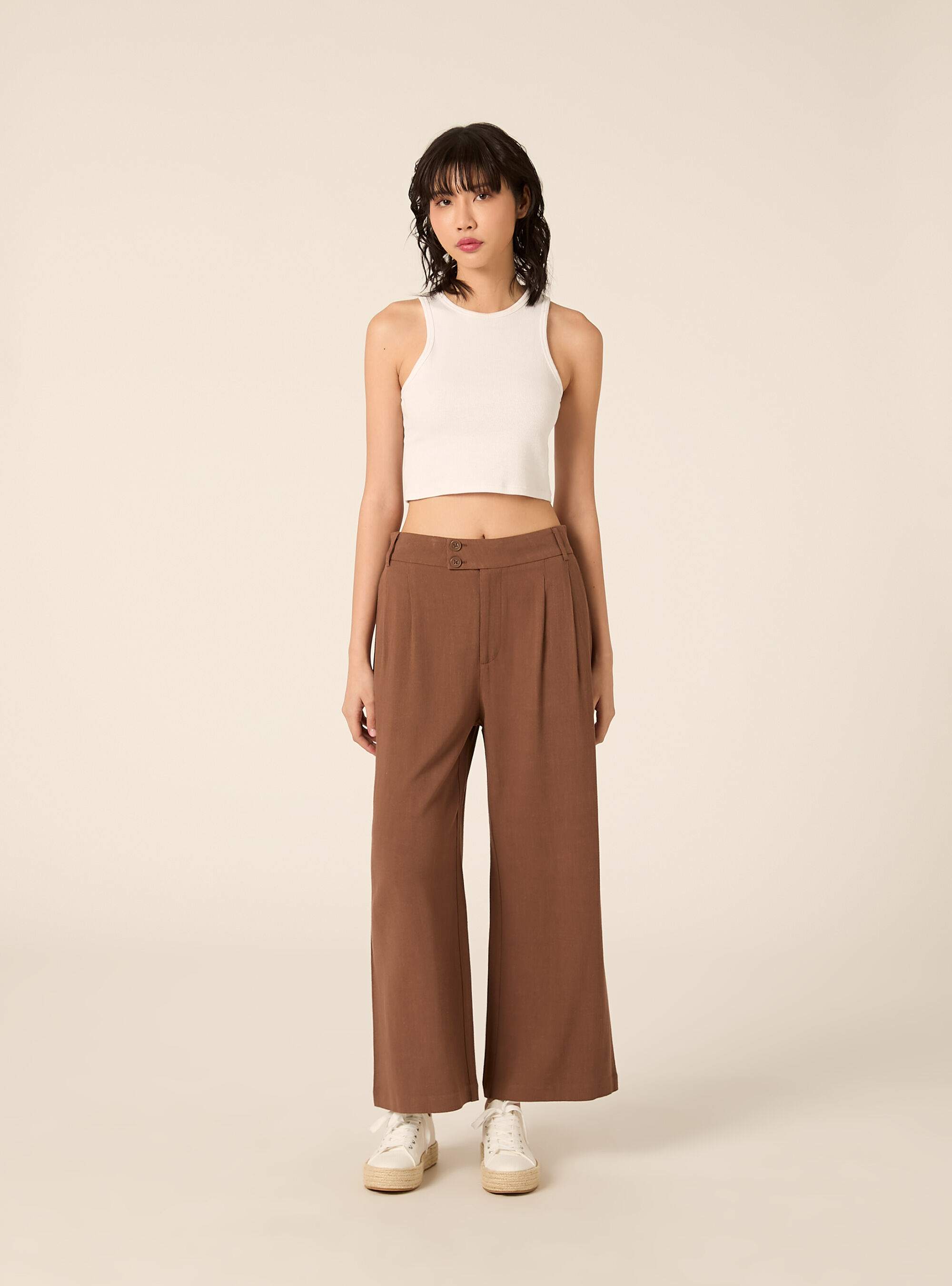 Pantaloni wide leg in misto lino