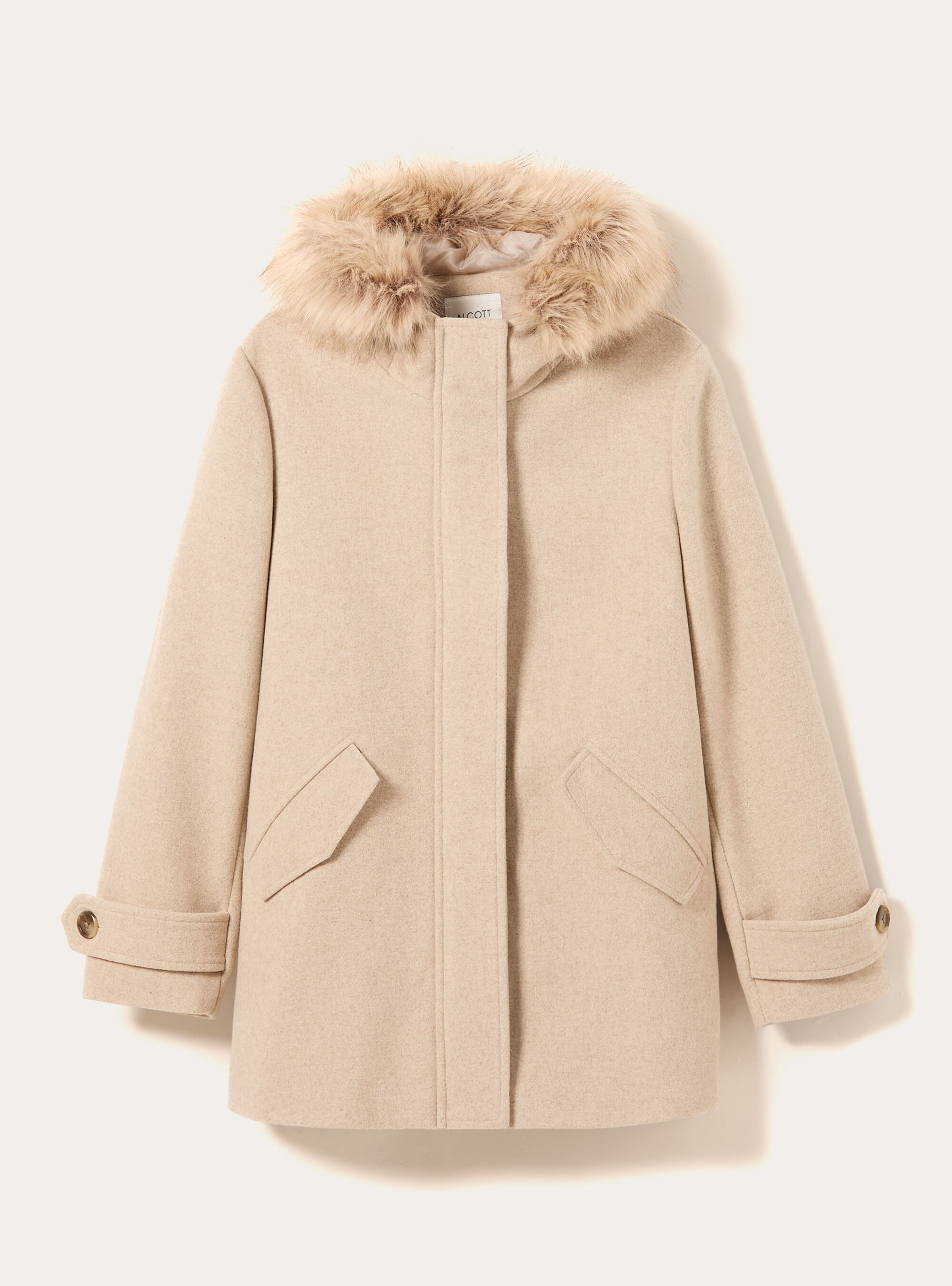 Cappotto con cappuccio e pelliccia, BG3 BEIGE LIGHT
