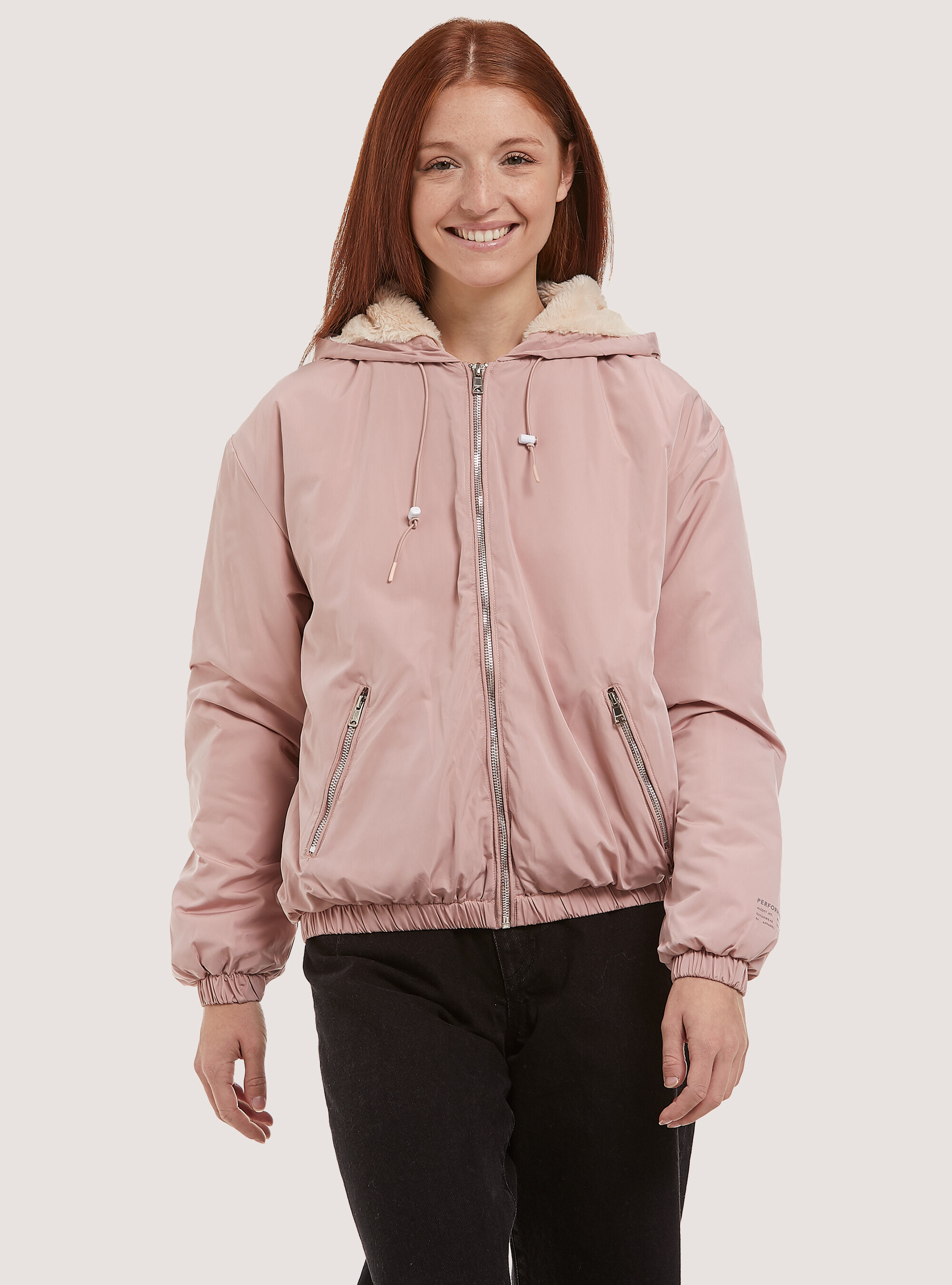 Bomber jacket with faux fur lining