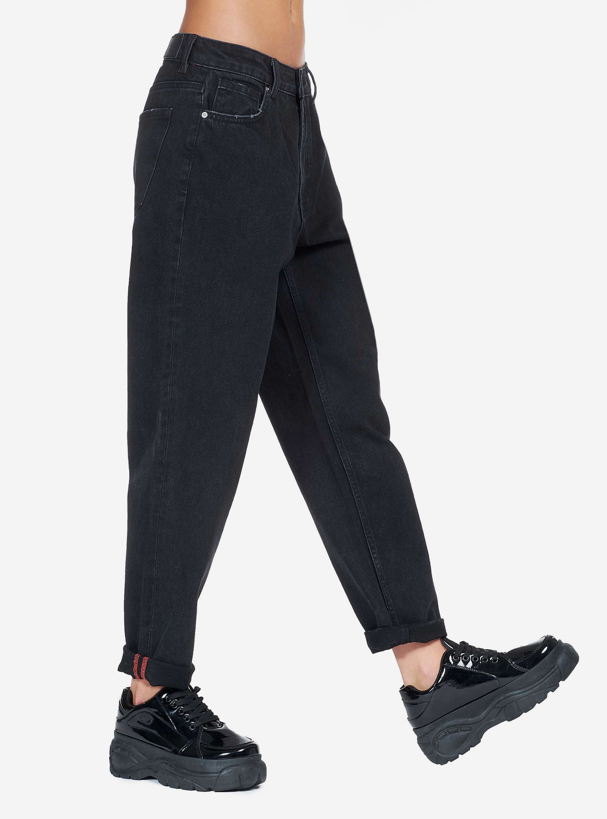 JEANS MOM FIT HIGH WAIST, BLACK