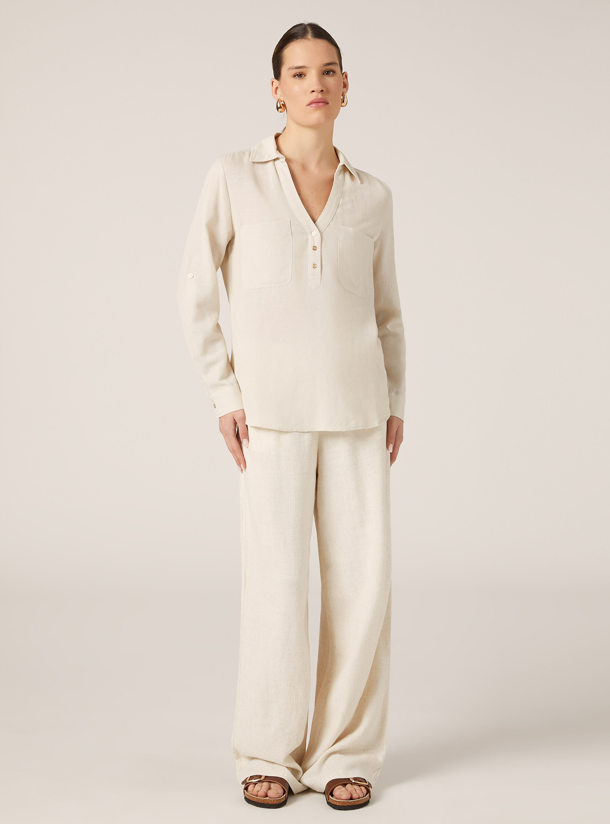 Linen blend blouse, CR2 CREAM MEDIUM