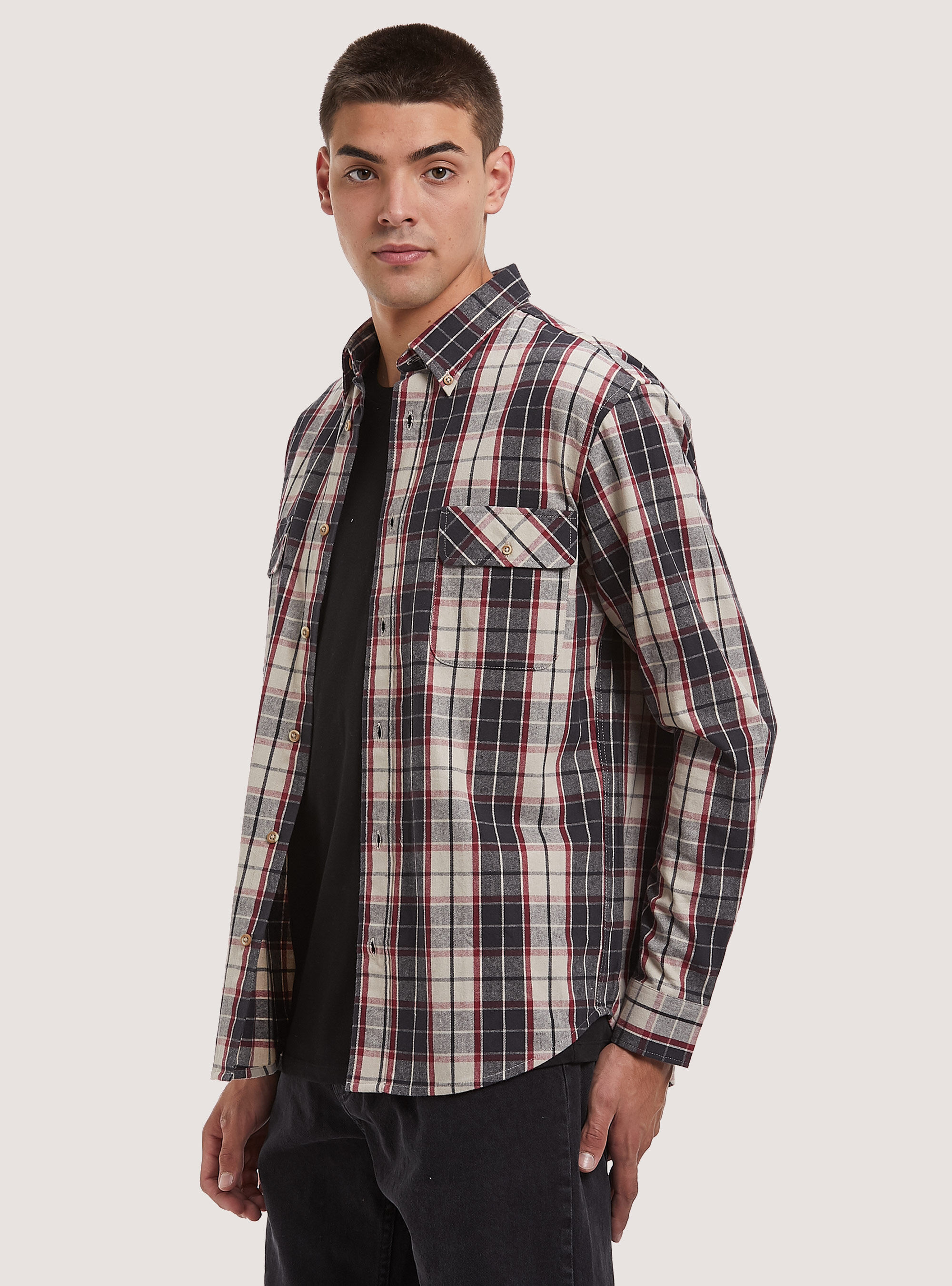 Camicia a quadri in flanella, GY1 GREY DARK
