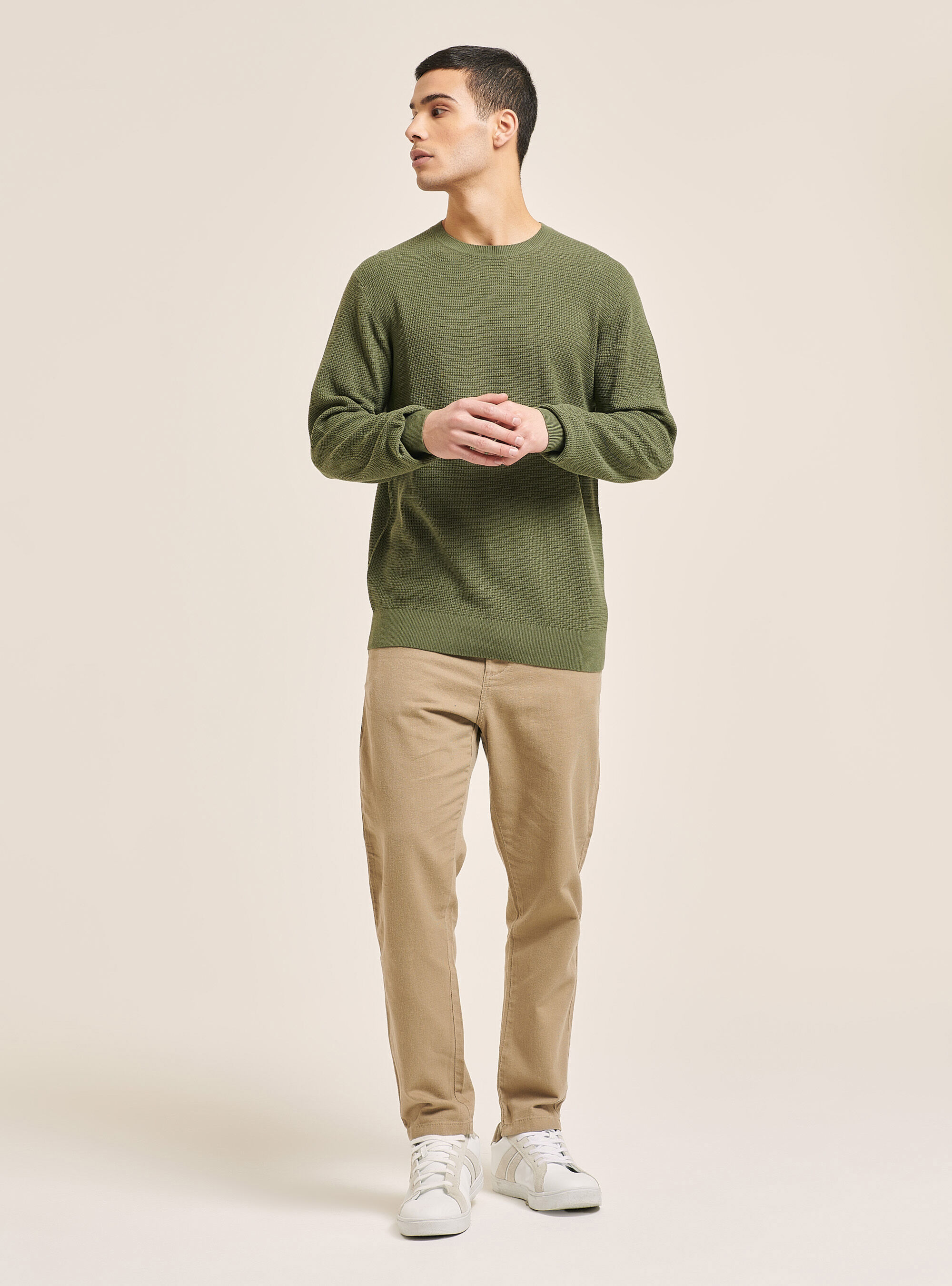 Crew-neck cotton pullover, C6700 KAKY