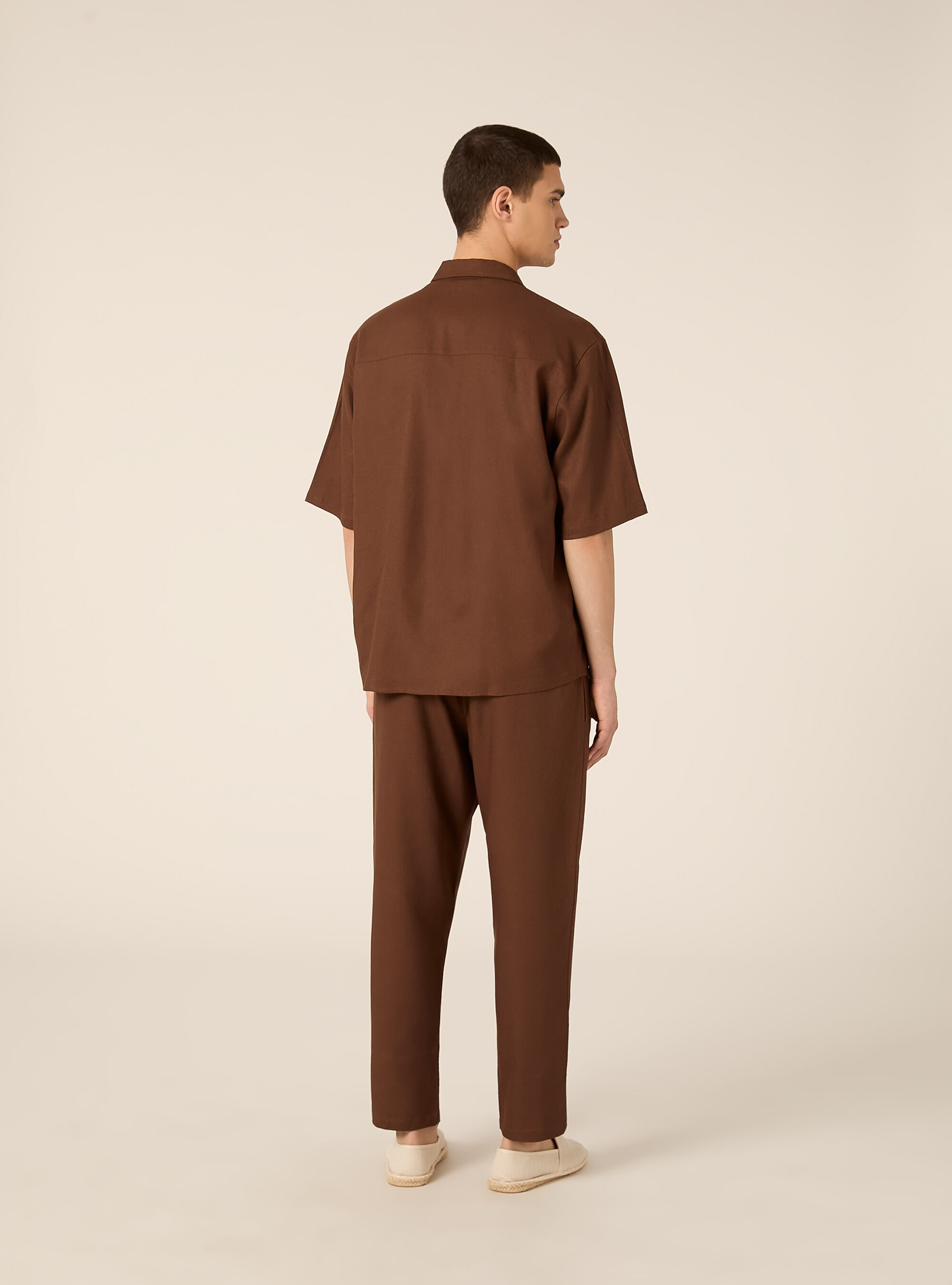Pantalaccio in misto lino  con coulisse in vita, BR1 BROWN DARK