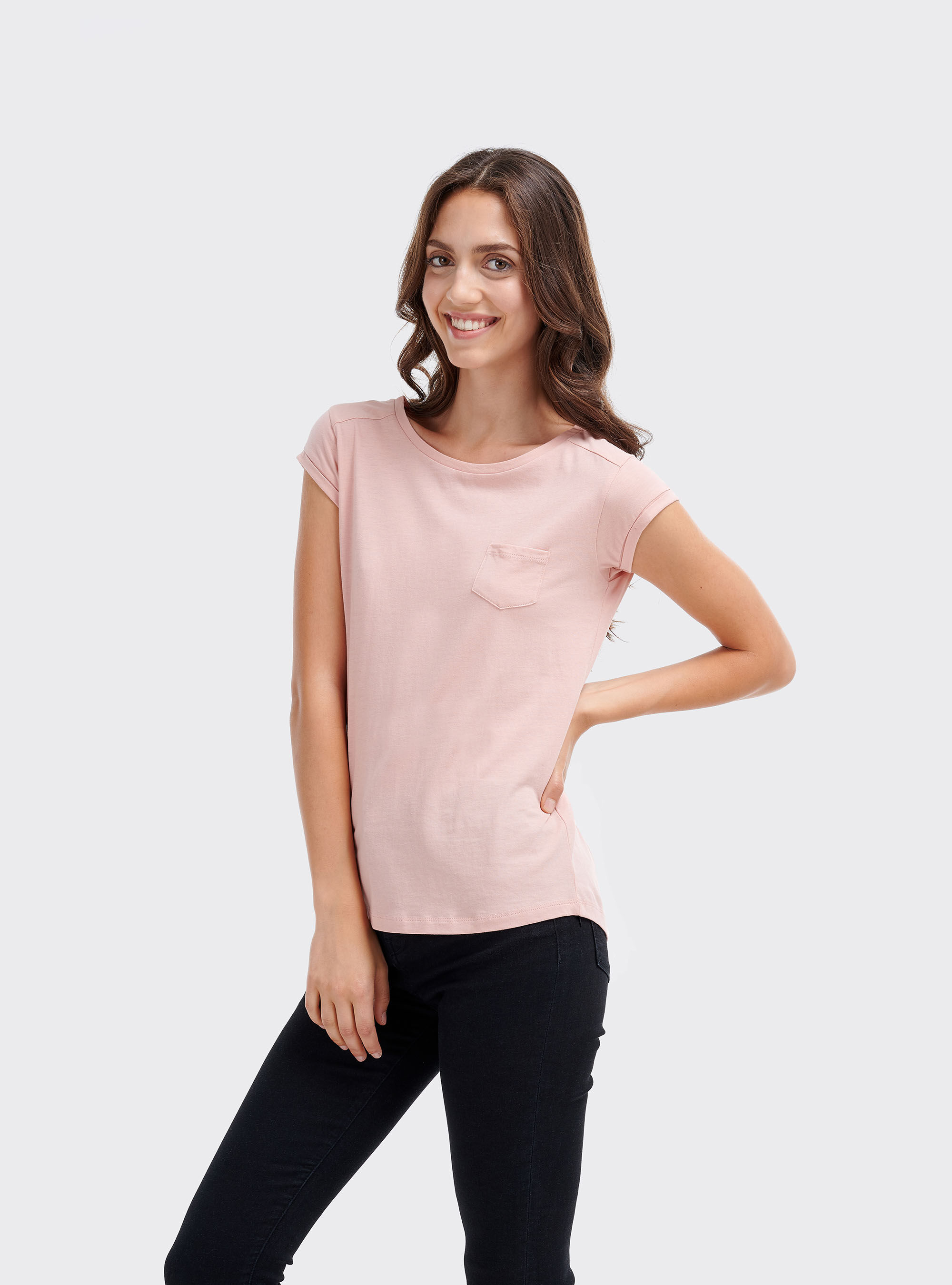Basic t-shirt with one front pocket, PINK