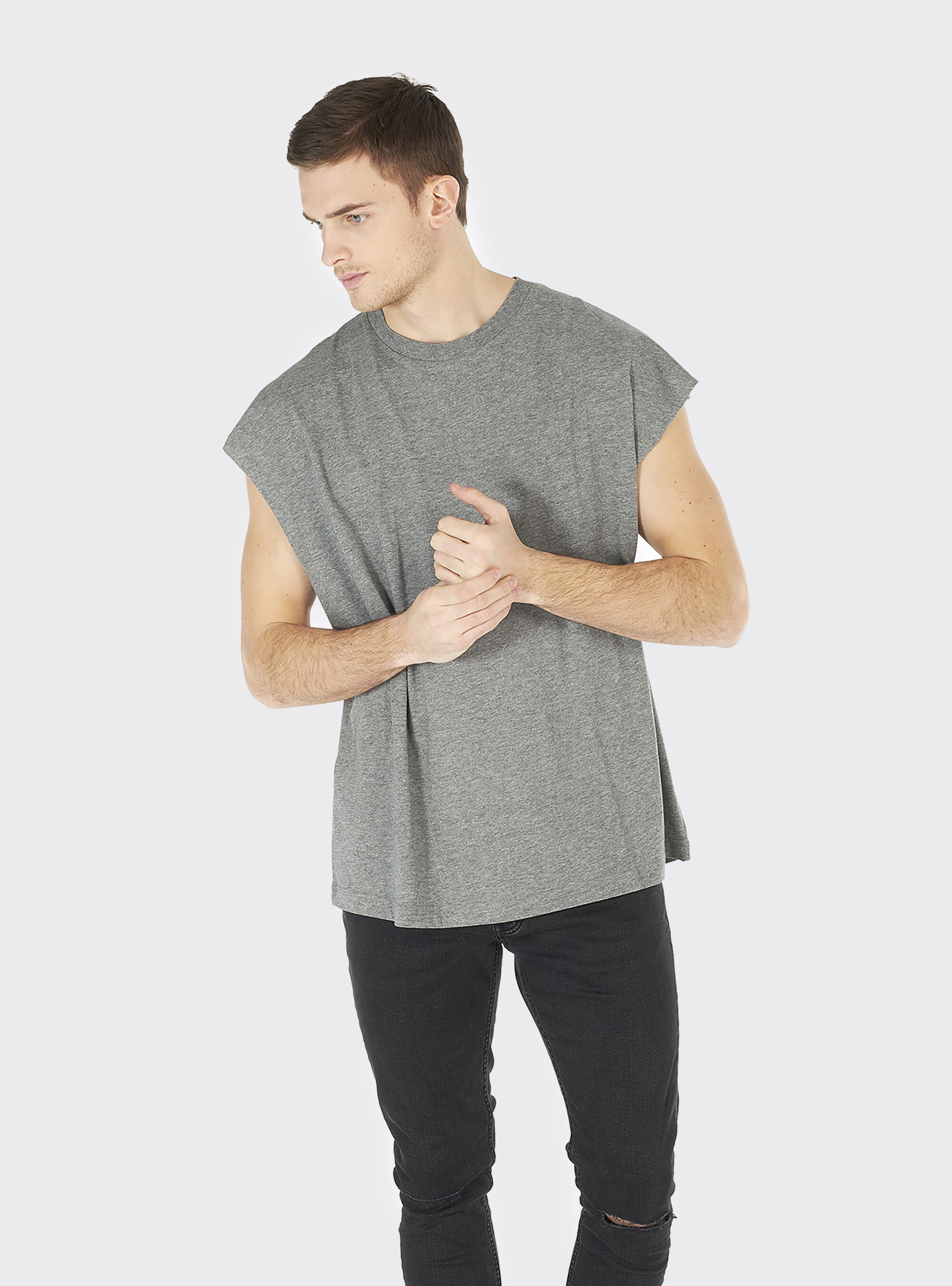 D&eacute;bardeur &agrave; larges &eacute;paules en pur coton, C130 DARK GREY MELANGE