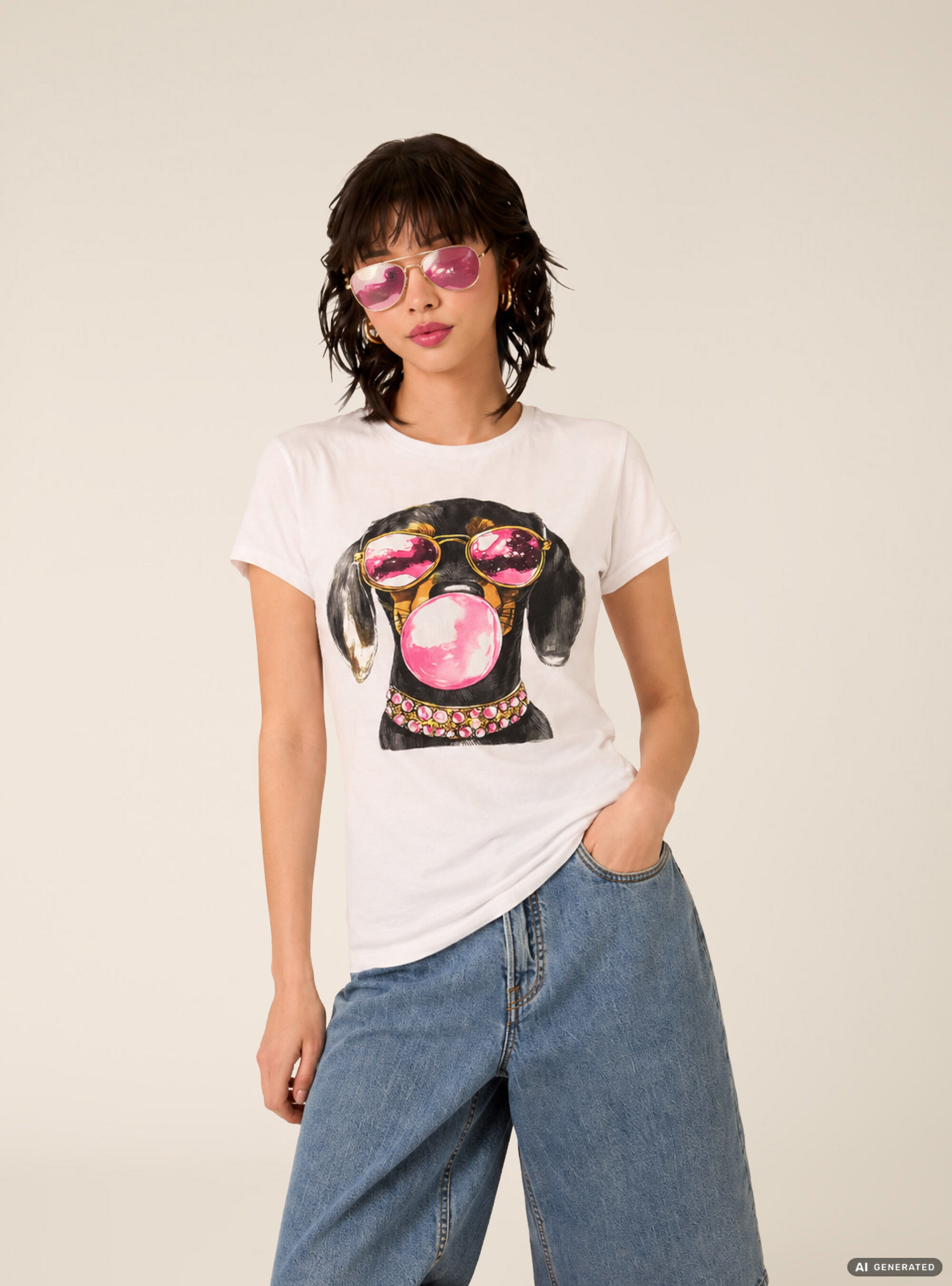 T-shirt regular con stampa cane