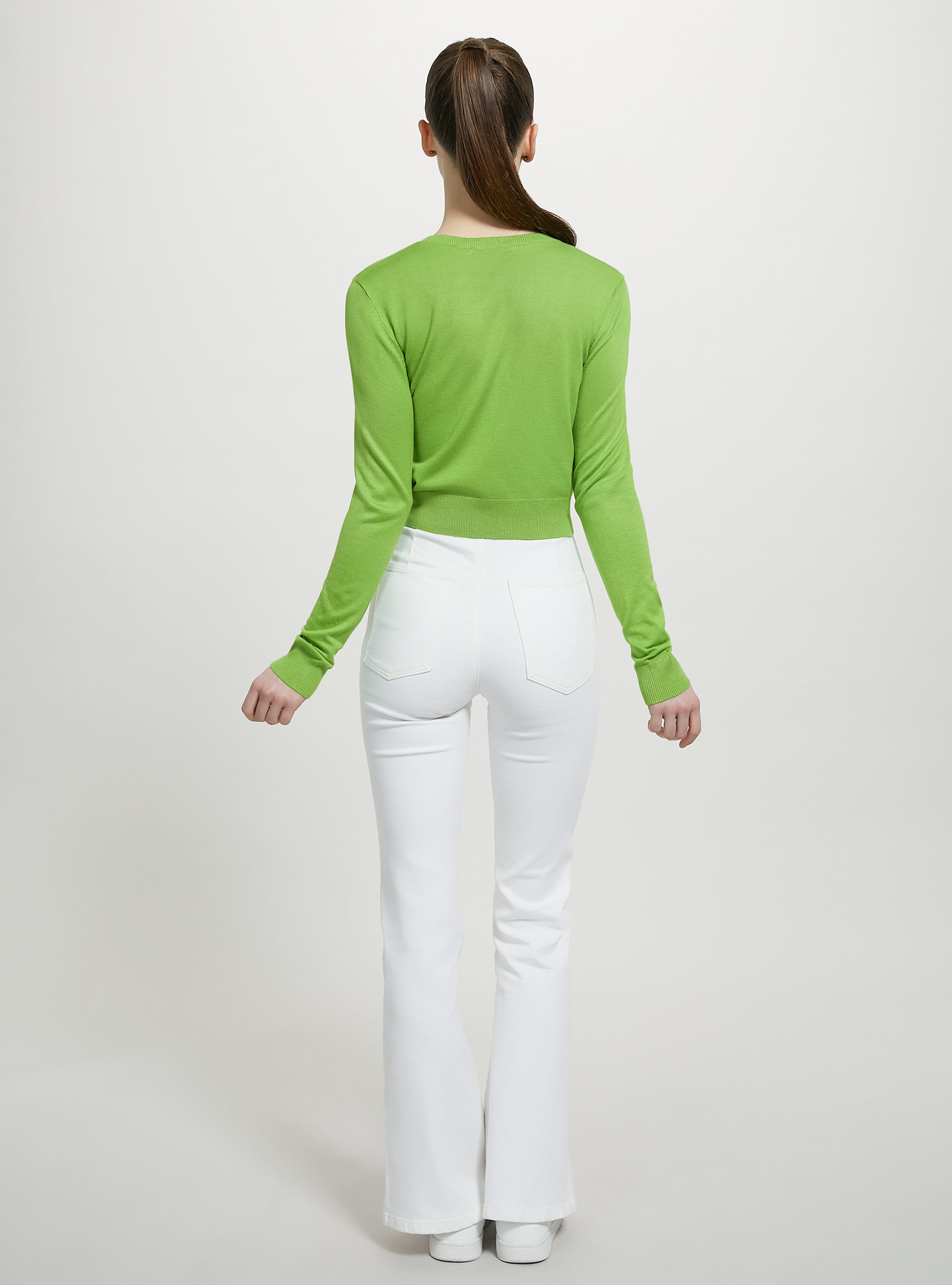 Cropped crew-neck pullover, GN3 GREEN LIGHT