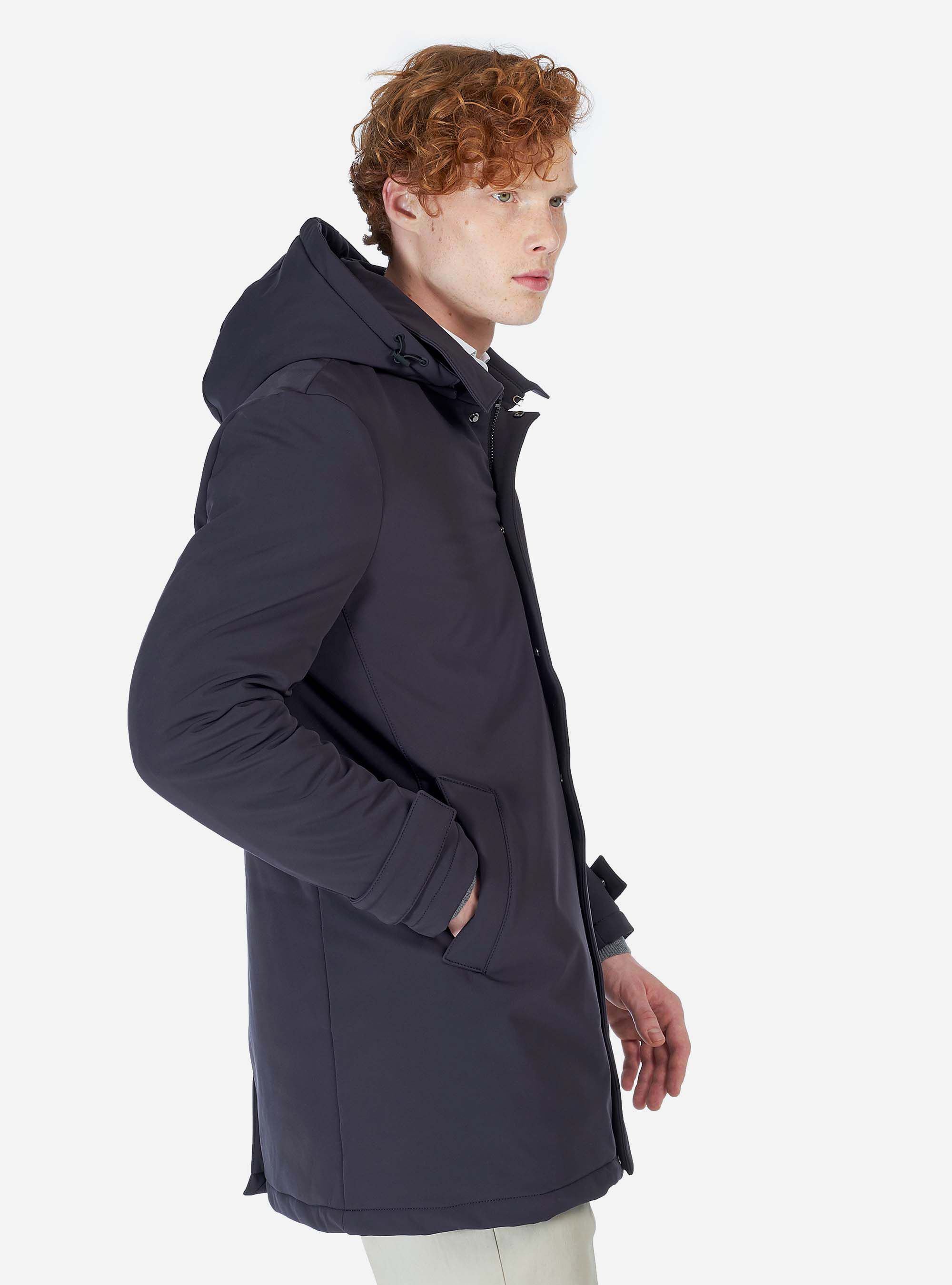 LONG JACKET WITH HOOD, BLUE NAVY