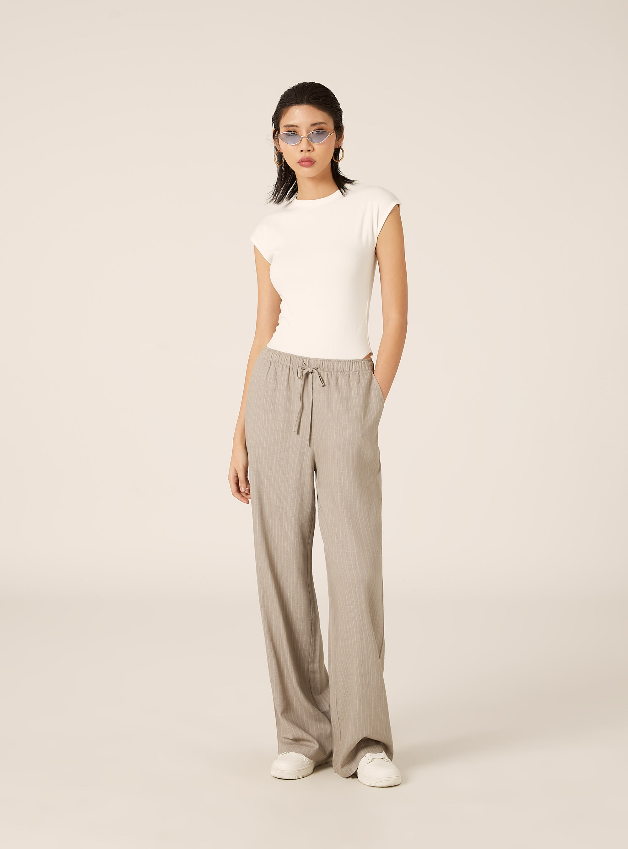 Pantalon palazzo en lin m&eacute;lang&eacute;