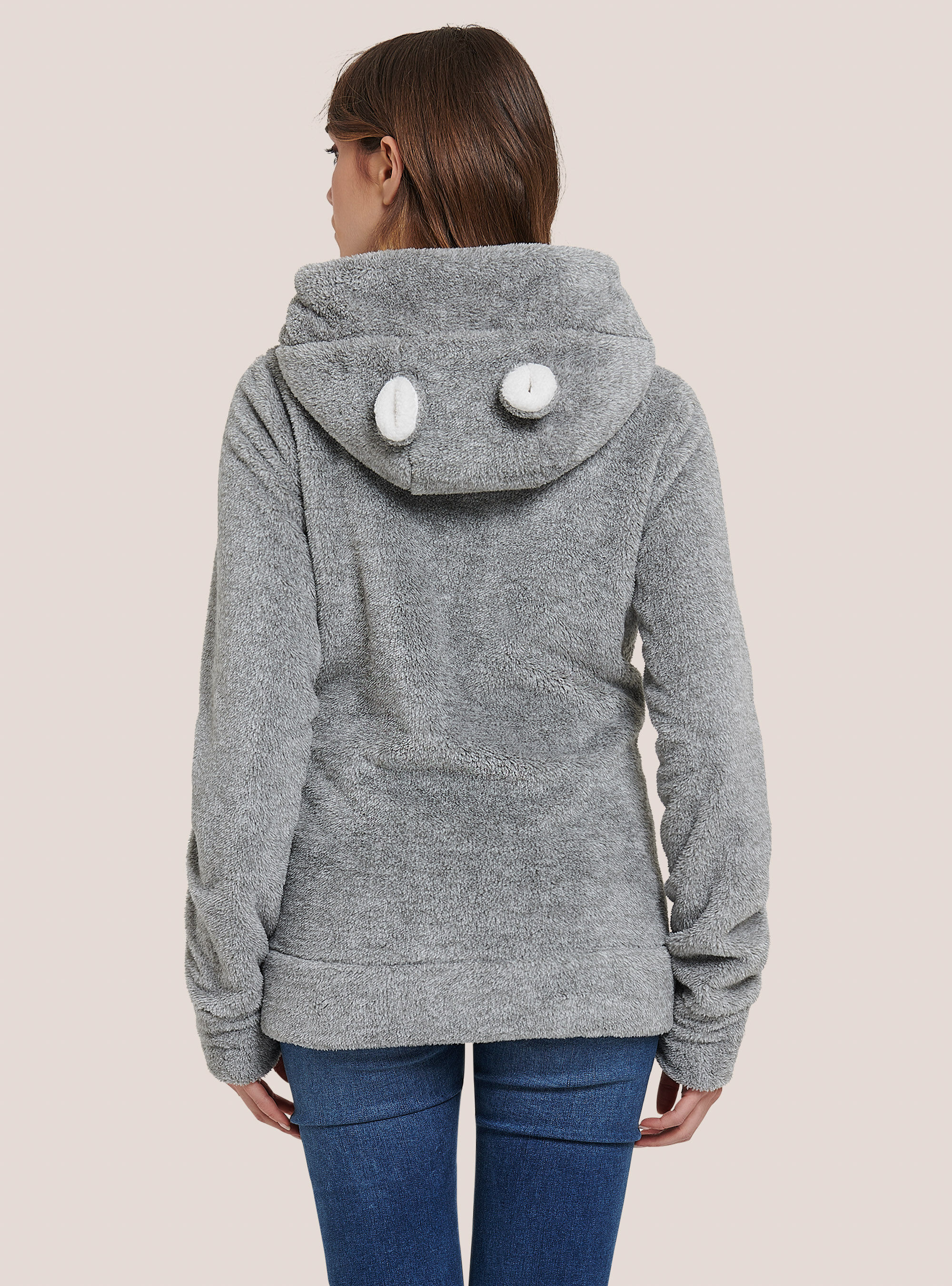 Felpa con zip maxi e cappuccio con orecchie