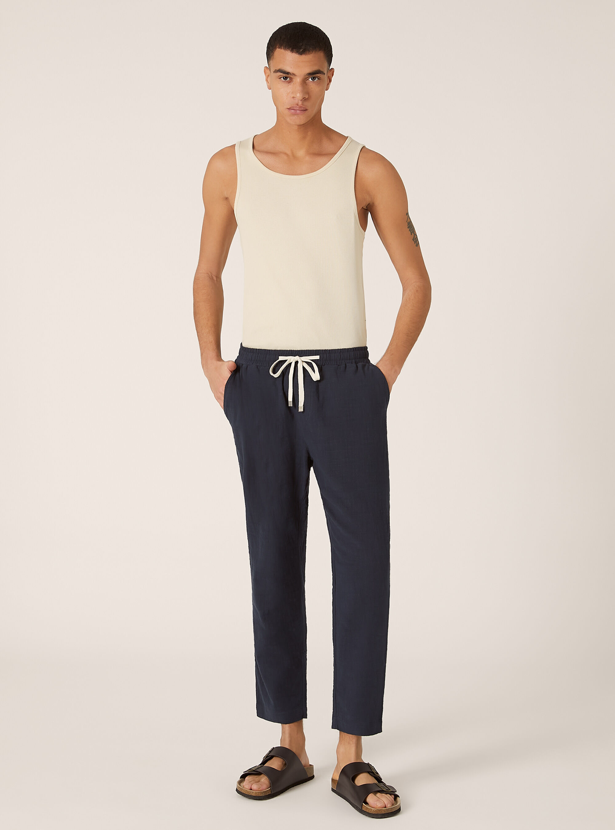 Pantalon en coton avec cordon de serrage &agrave; la taille, NA2 NAVY MEDIUM