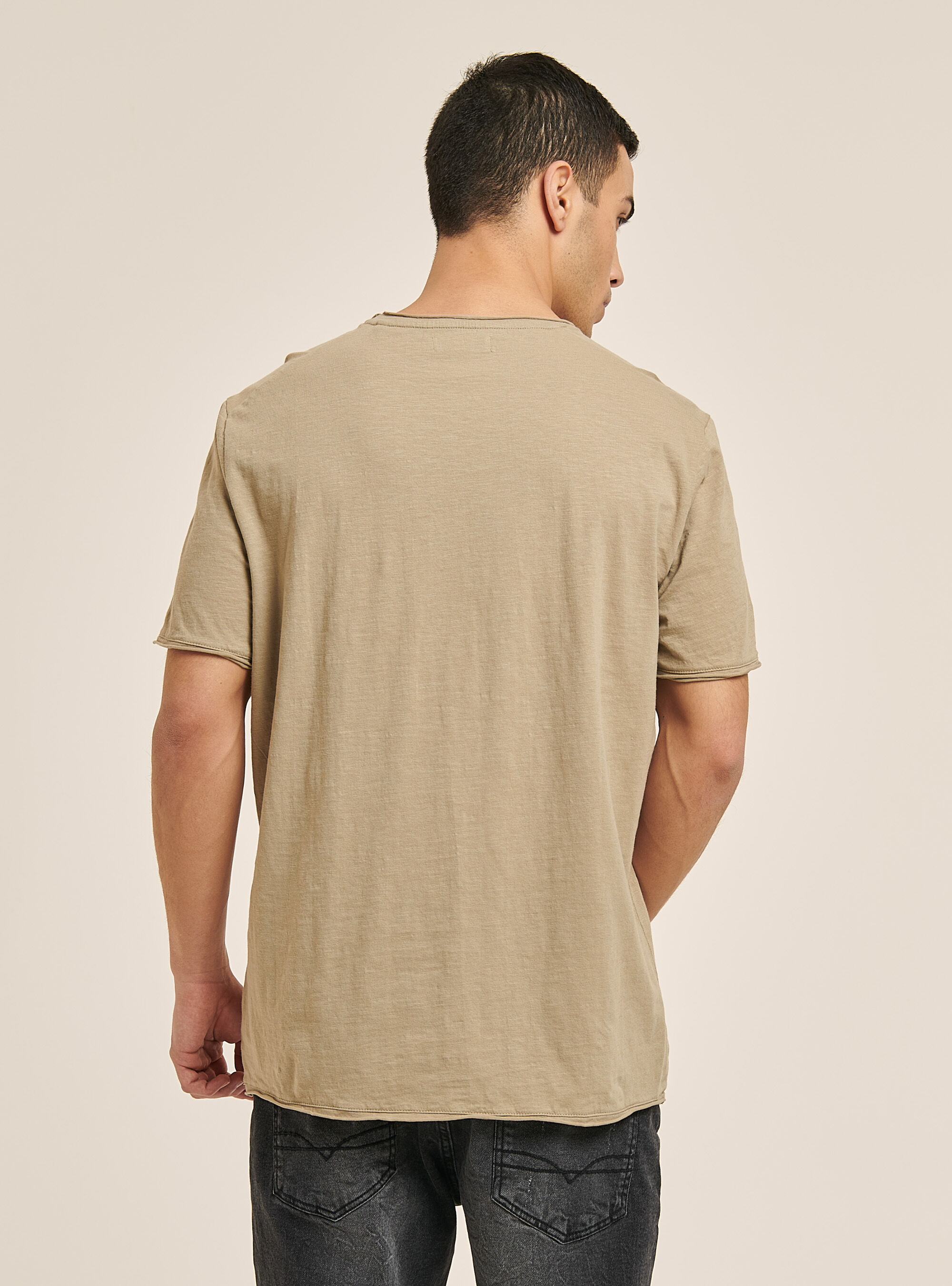 T-shirt en coton coup&eacute; &agrave; vif, BG2 BEIGE MEDIUM