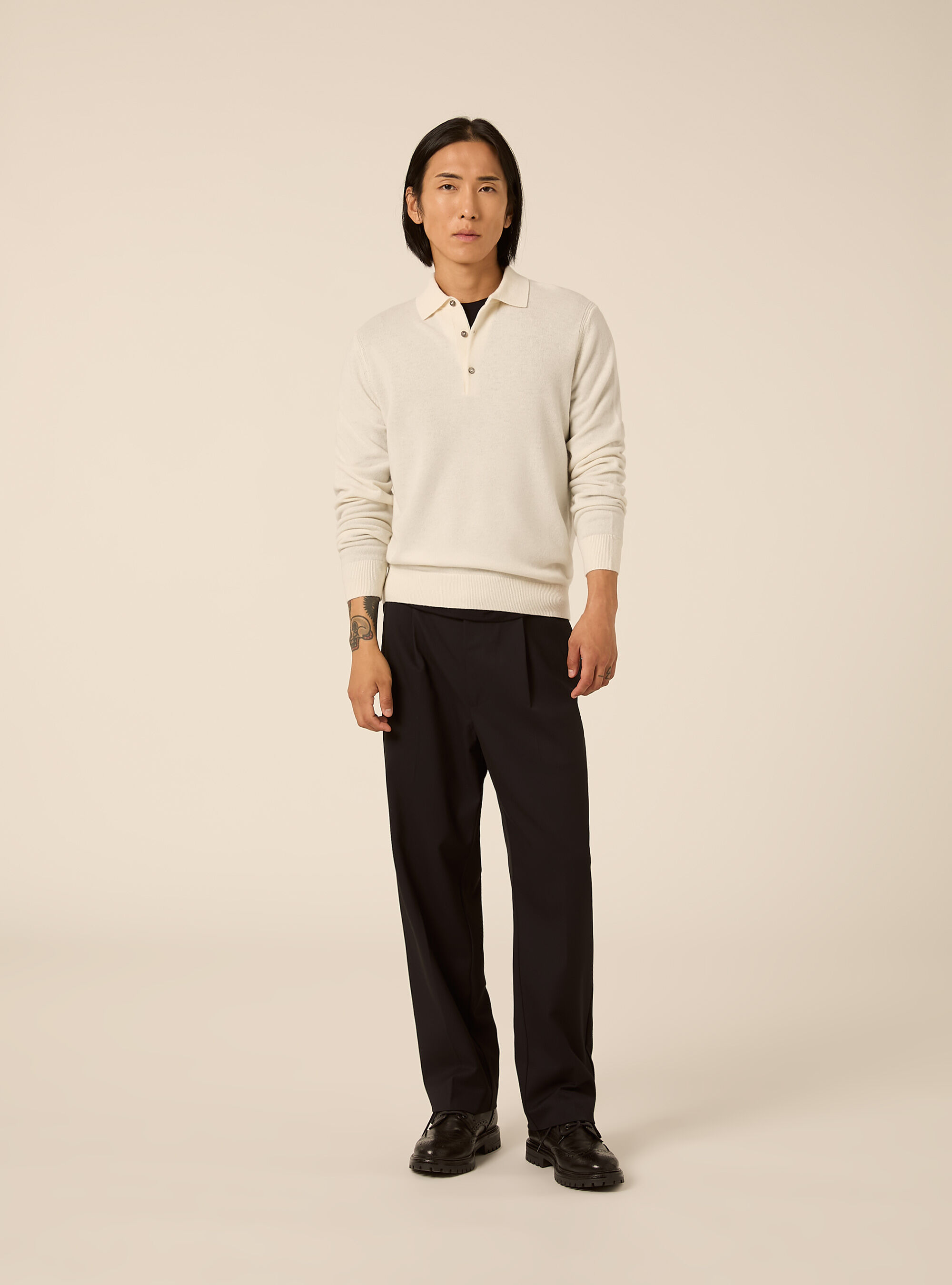 Langaermliges poloshirt aus wolle und kaschmirmischung, WH2 WHITE