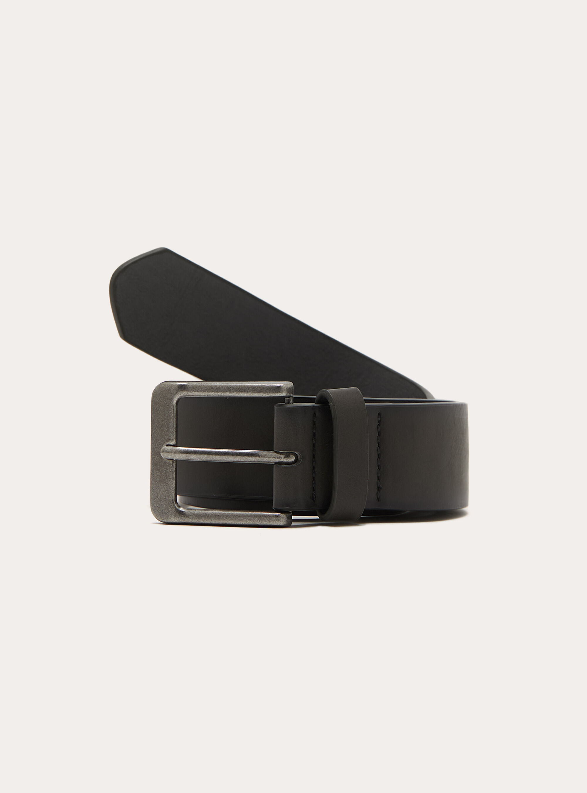 Cinturon de piel con hebilla cuadrada de efecto satinado, GY1 GREY DARK
