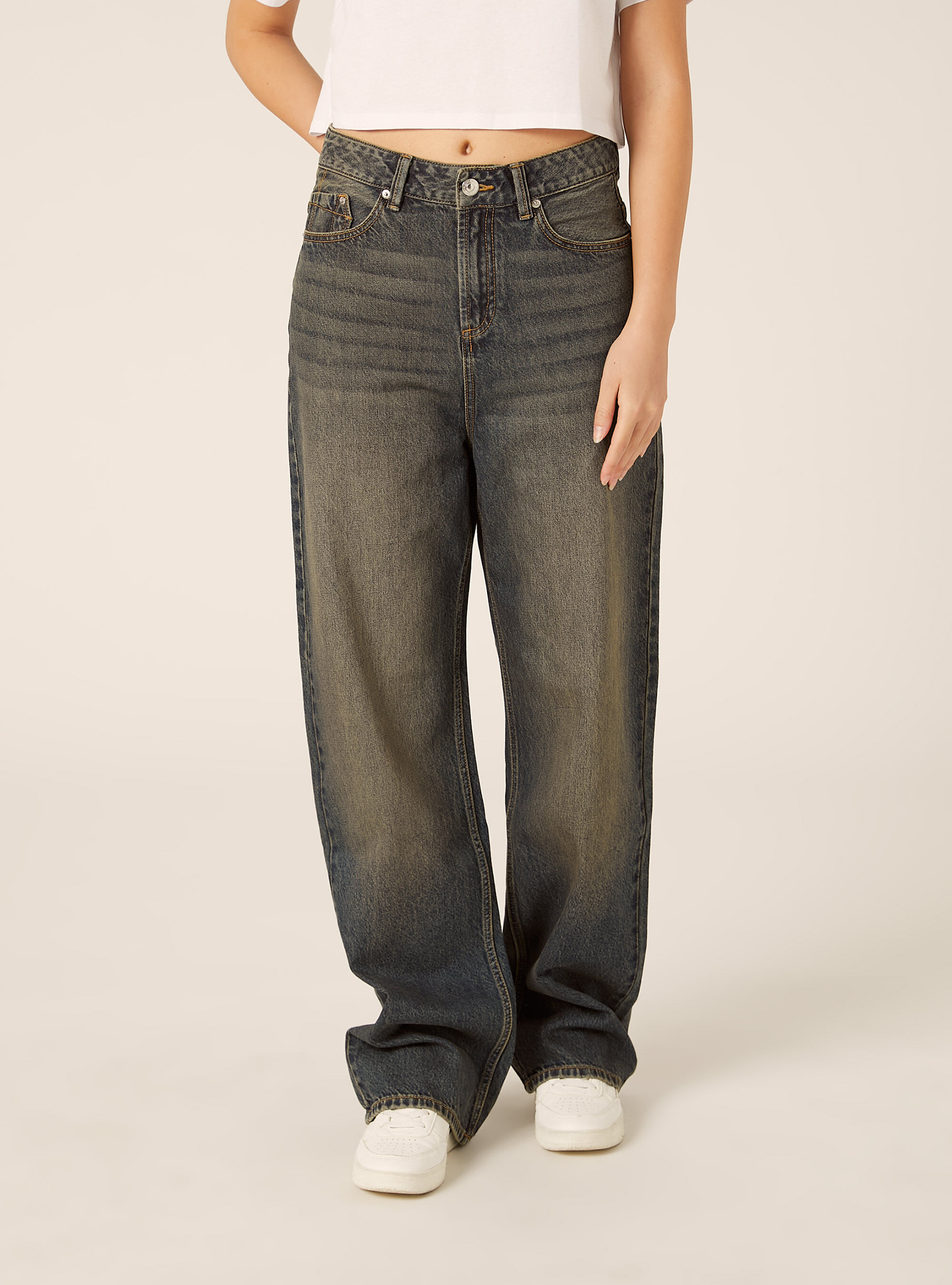 Jeans low wide, D100 BLUE DARK OVERDYE