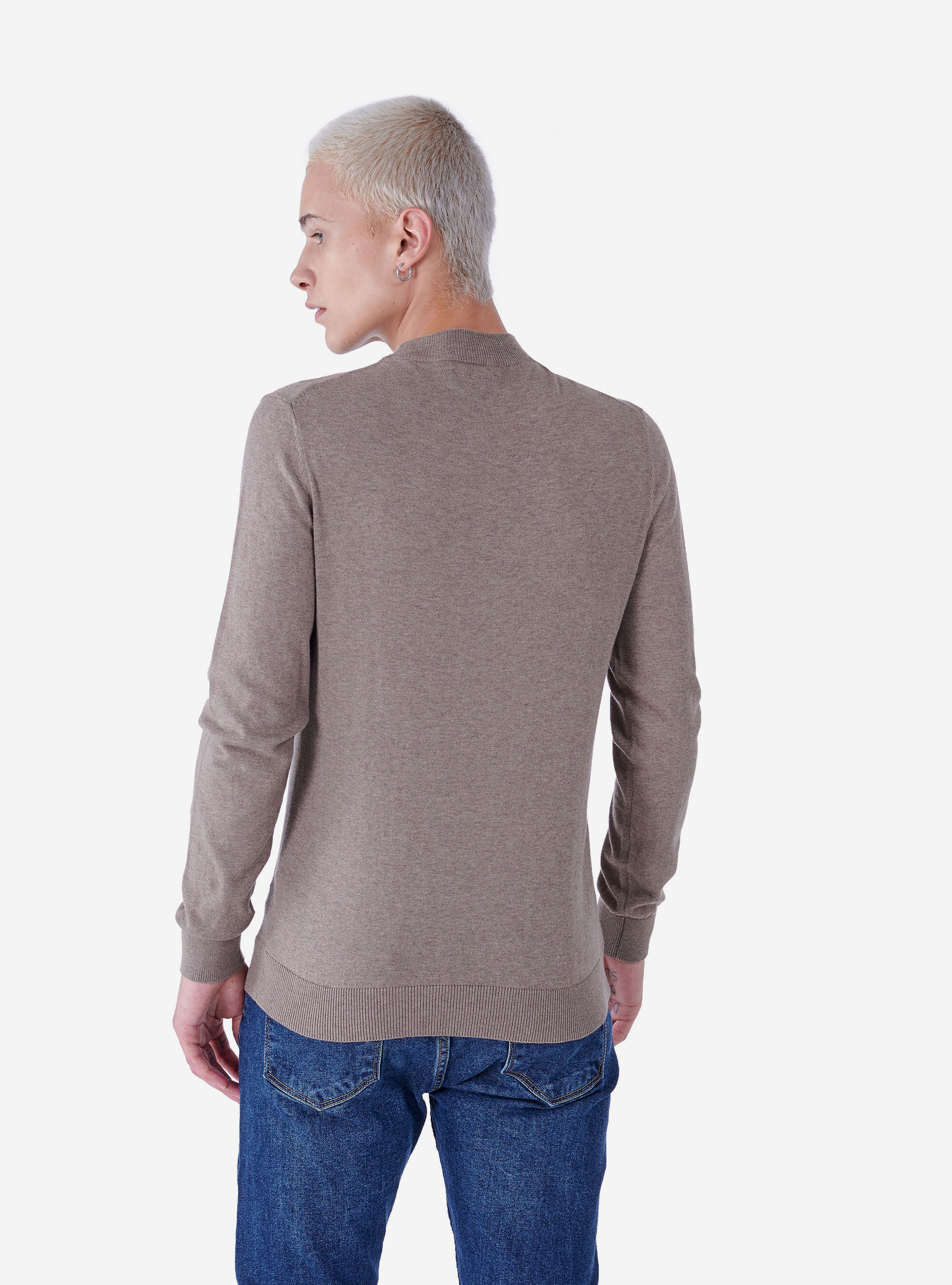 Pull col montant, C571 LIGHT BROWN