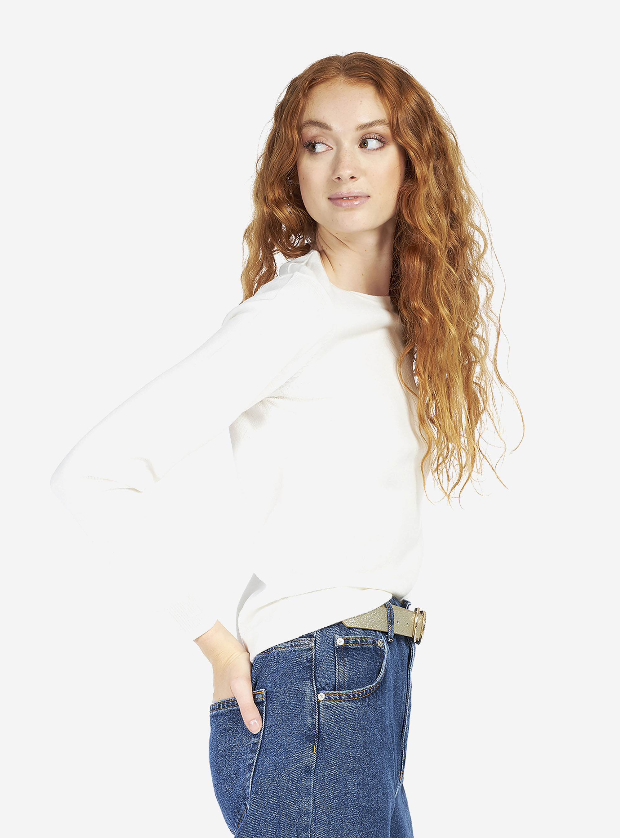 Pullover girocollo basic, BIANCO SPORCO