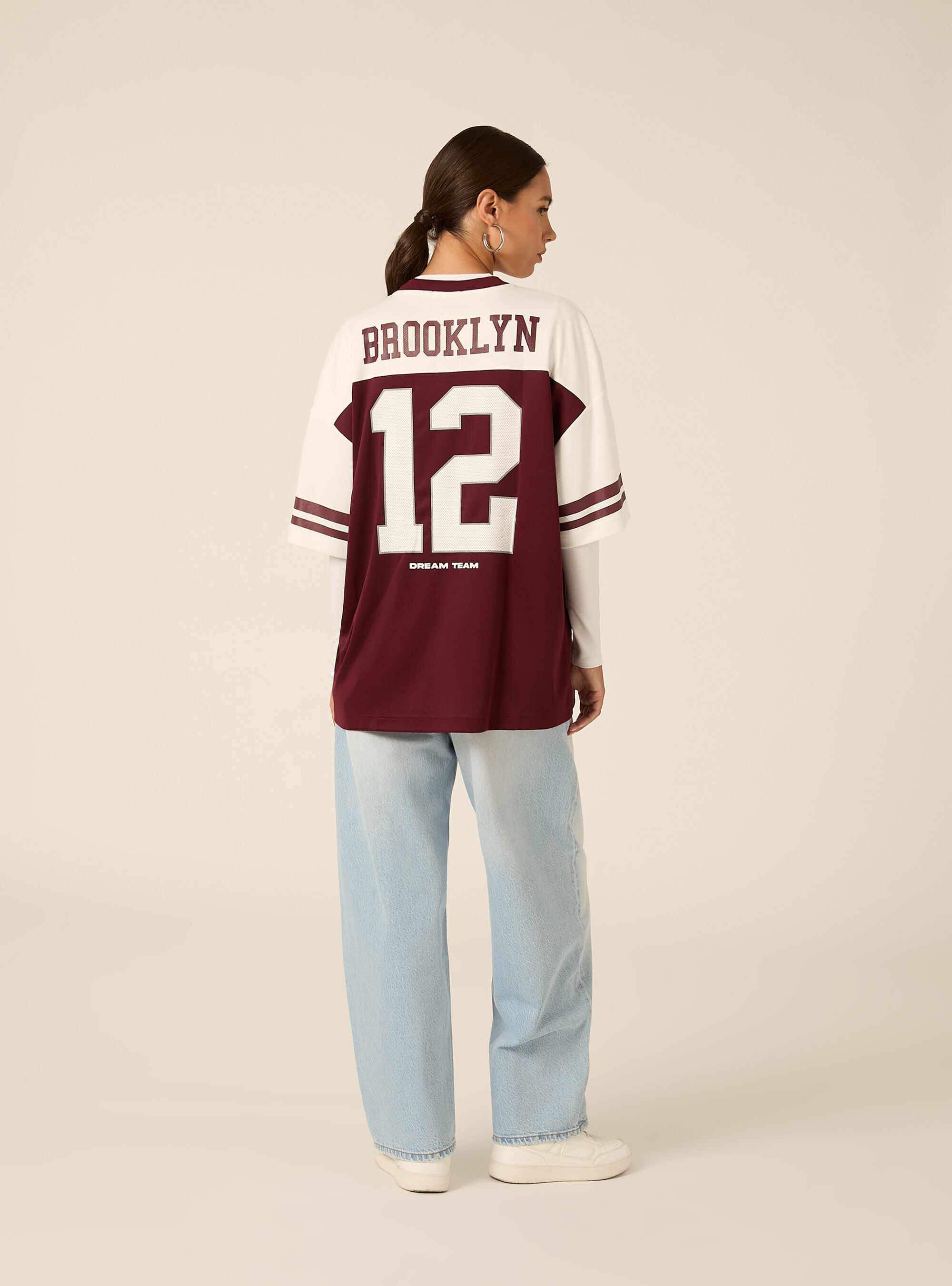 T-shirt oversize con numero, BO2 BORDEAUX MEDIUM