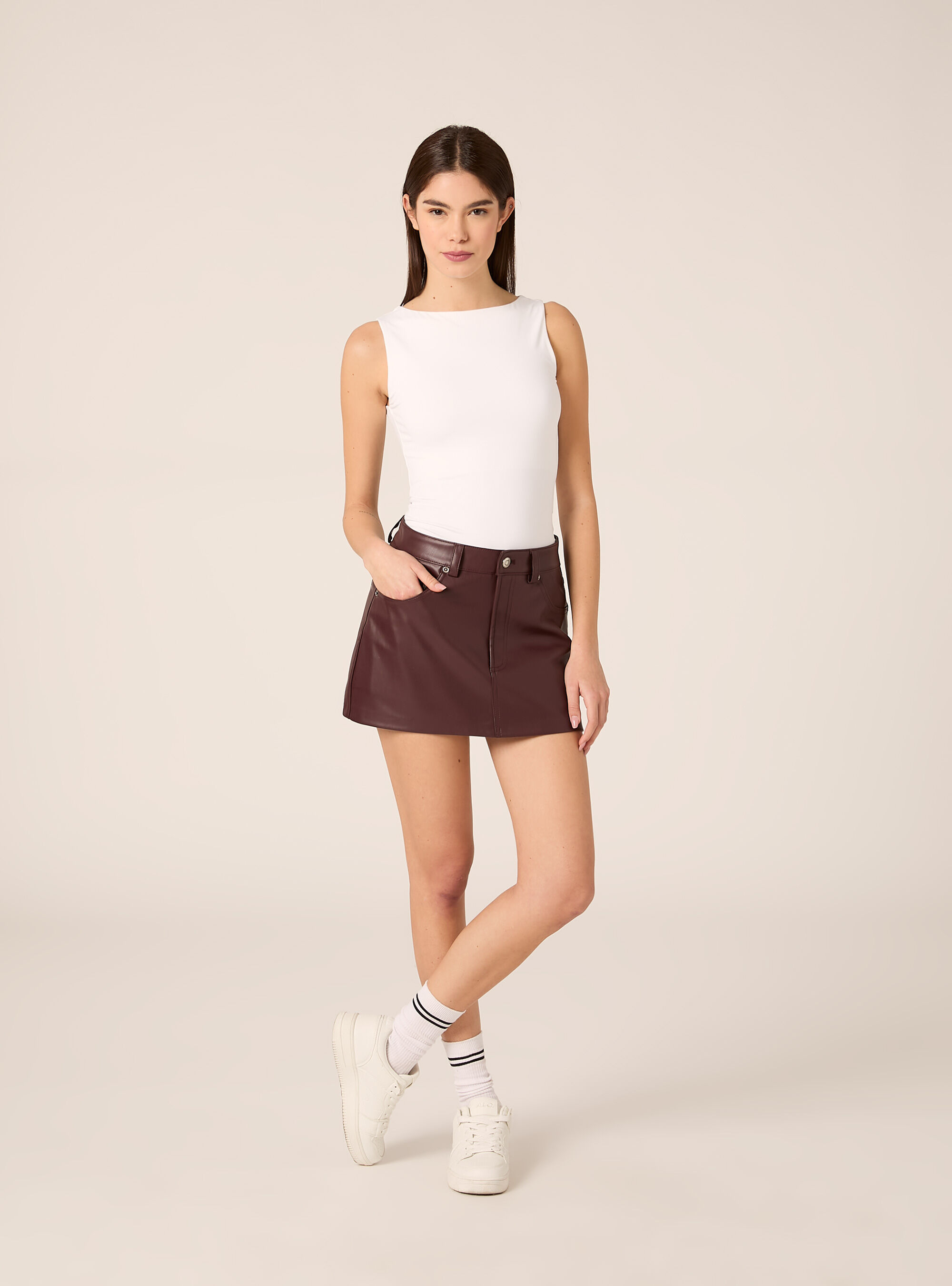 Minigonna pantalone effetto pelle