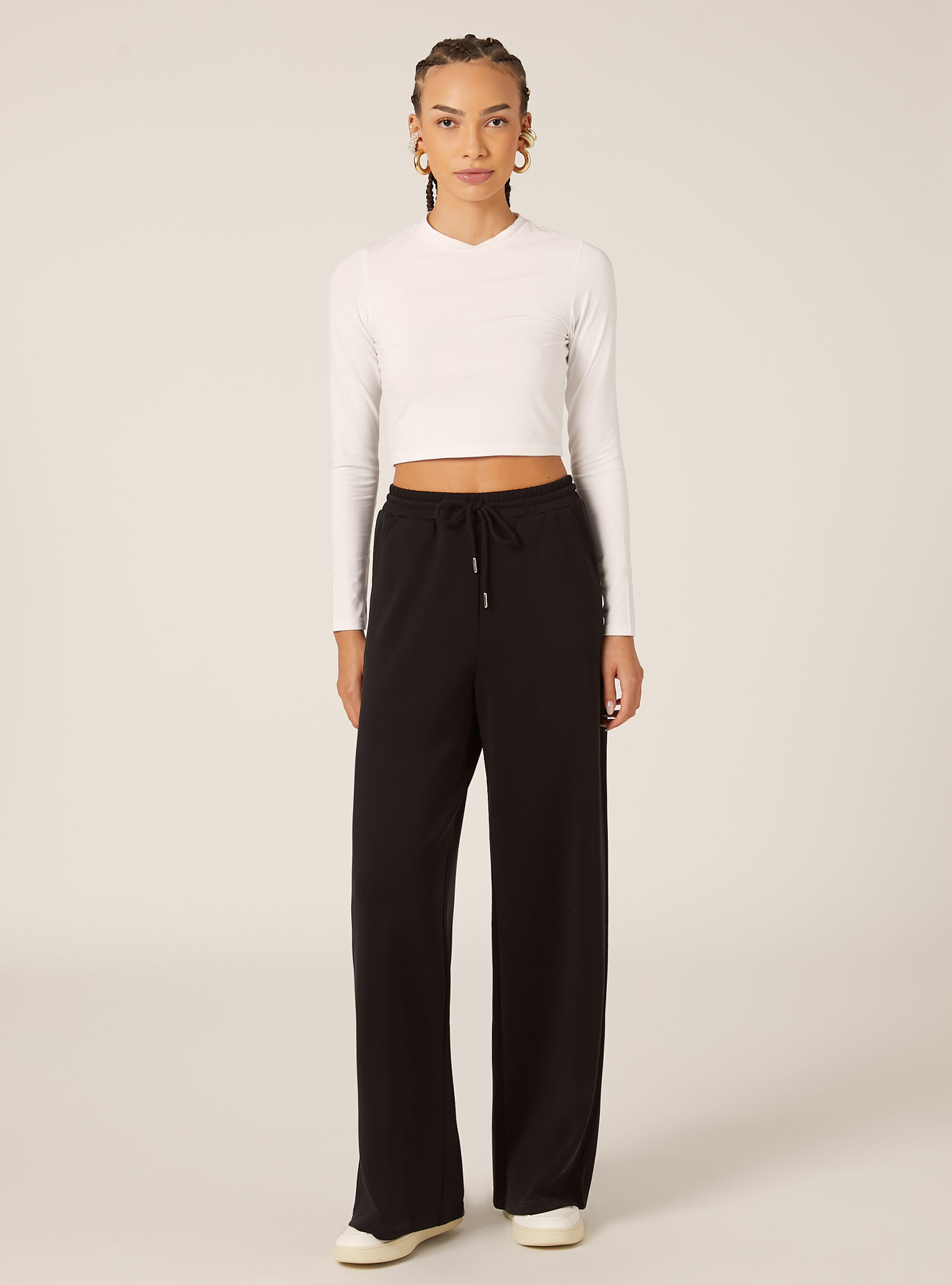 Jogginghose mit weitem Bein und weichem Griff, BK1 BLACK