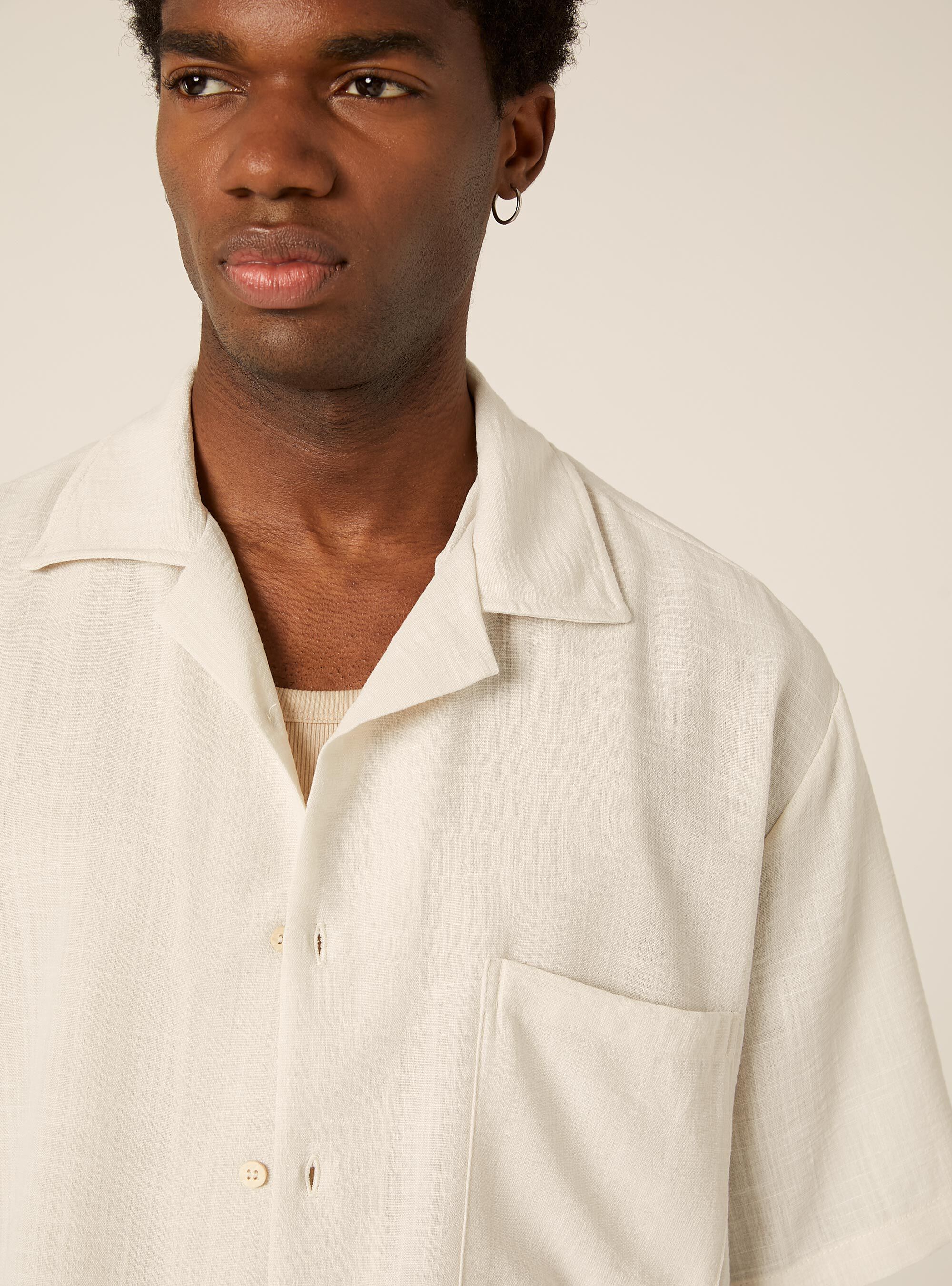 Slub Fabric Short Sleeve Shirt, WH1 OFF WHITE