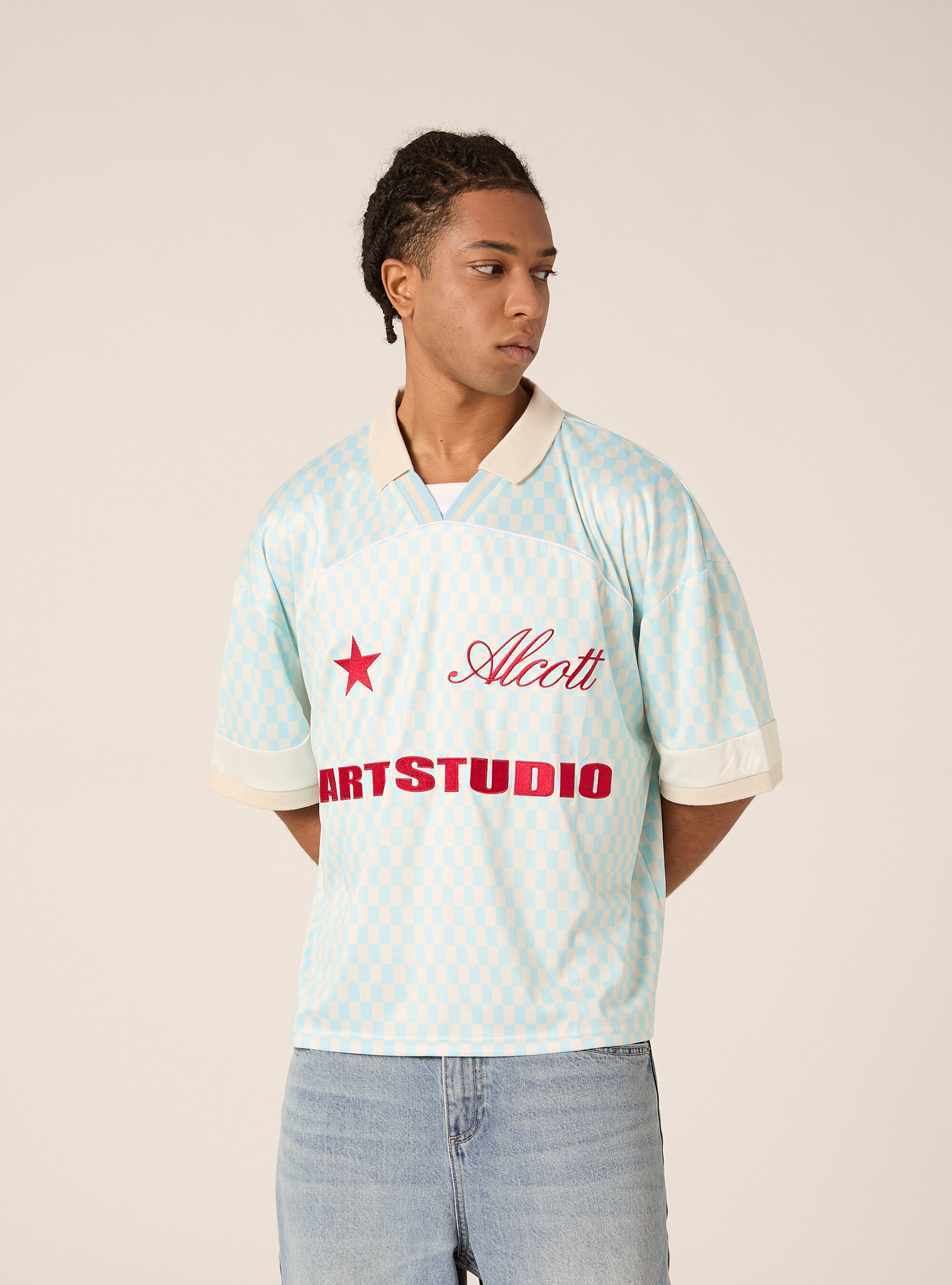 Polo-Shirt mit Art Studio Print, AZ3 AZURE LIGHT