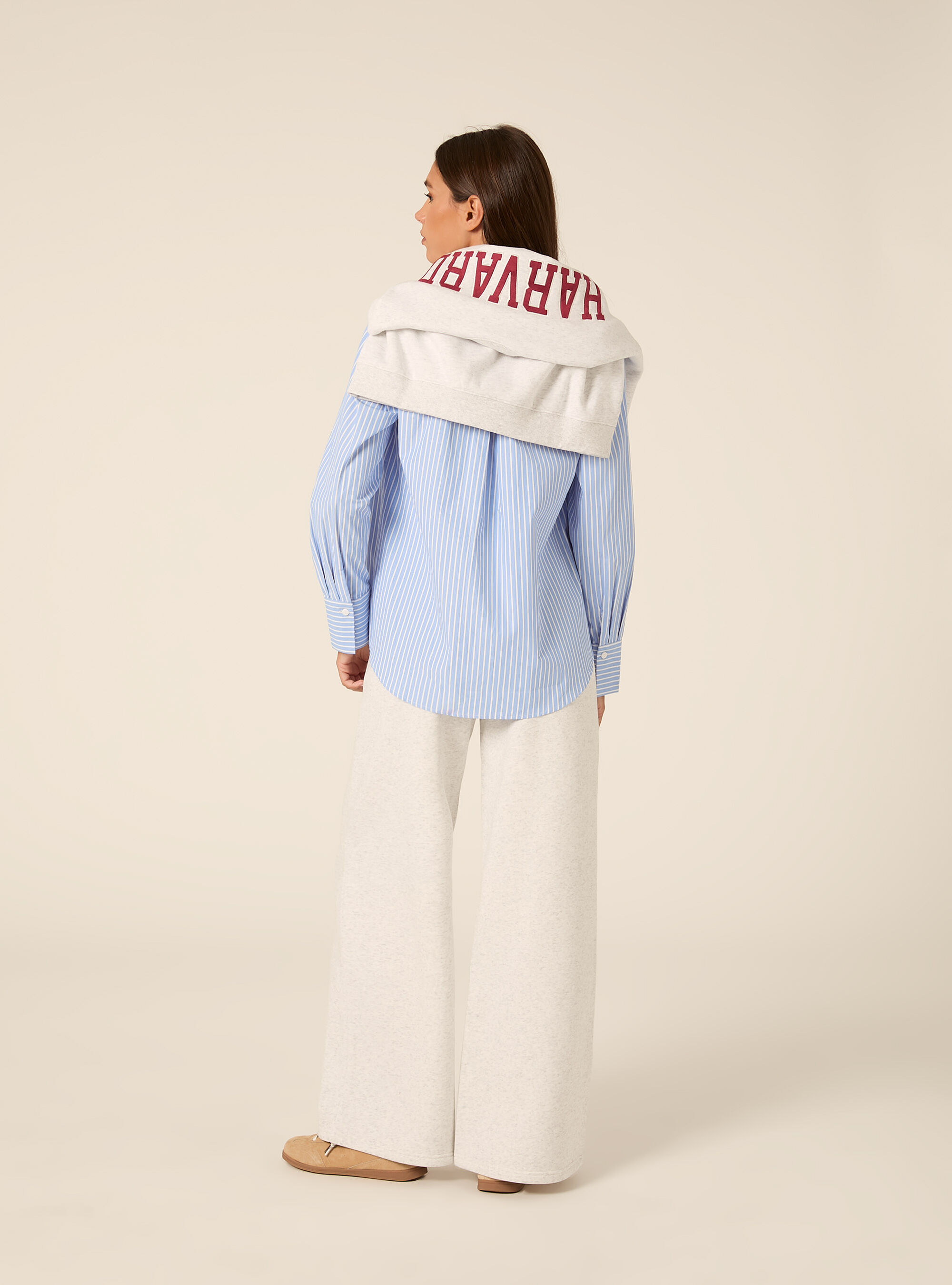 Pantaloni wide leg licenza harvard, GRIGIO CHIARO MELANGE