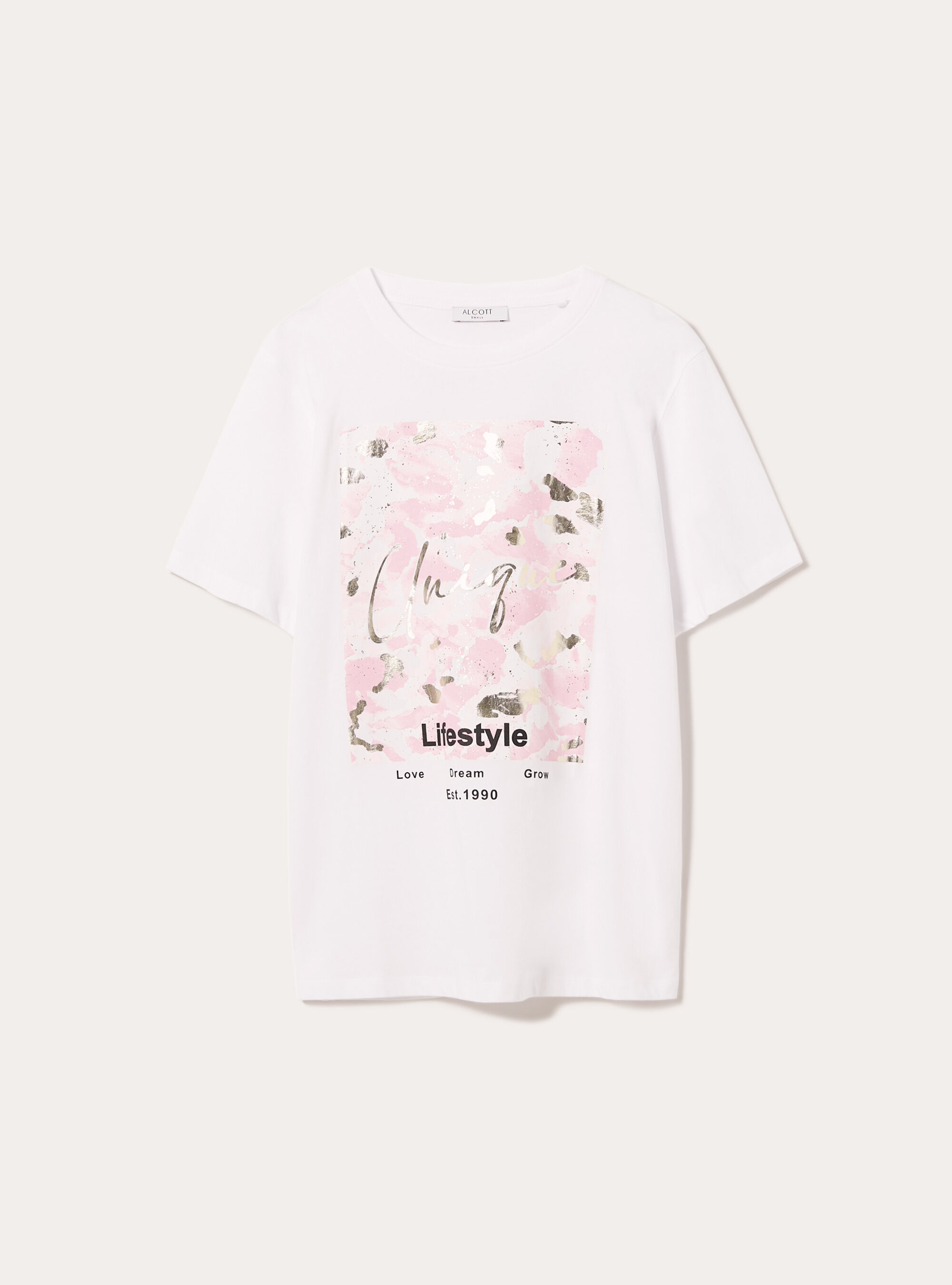 Metallic print t-shirt, WH3 WHITE