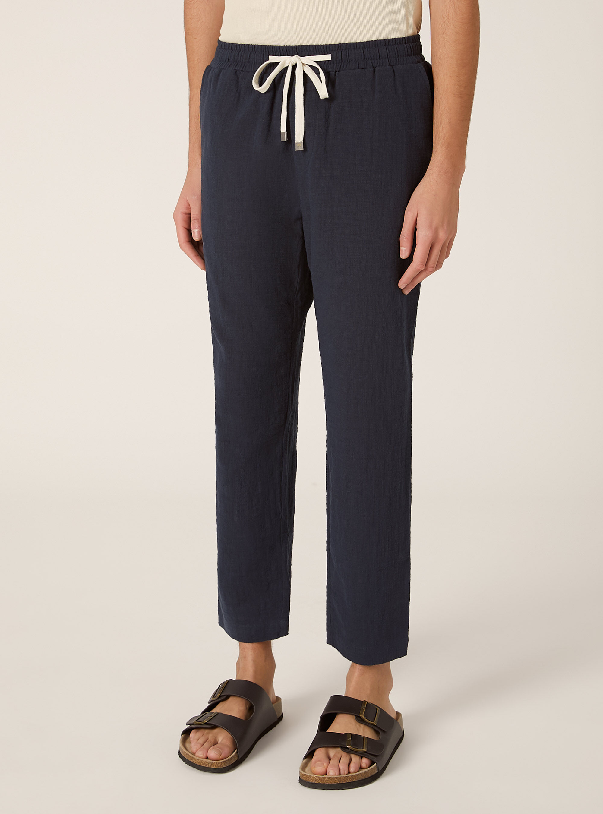 Pantalon en coton avec cordon de serrage &agrave; la taille, NA2 NAVY MEDIUM