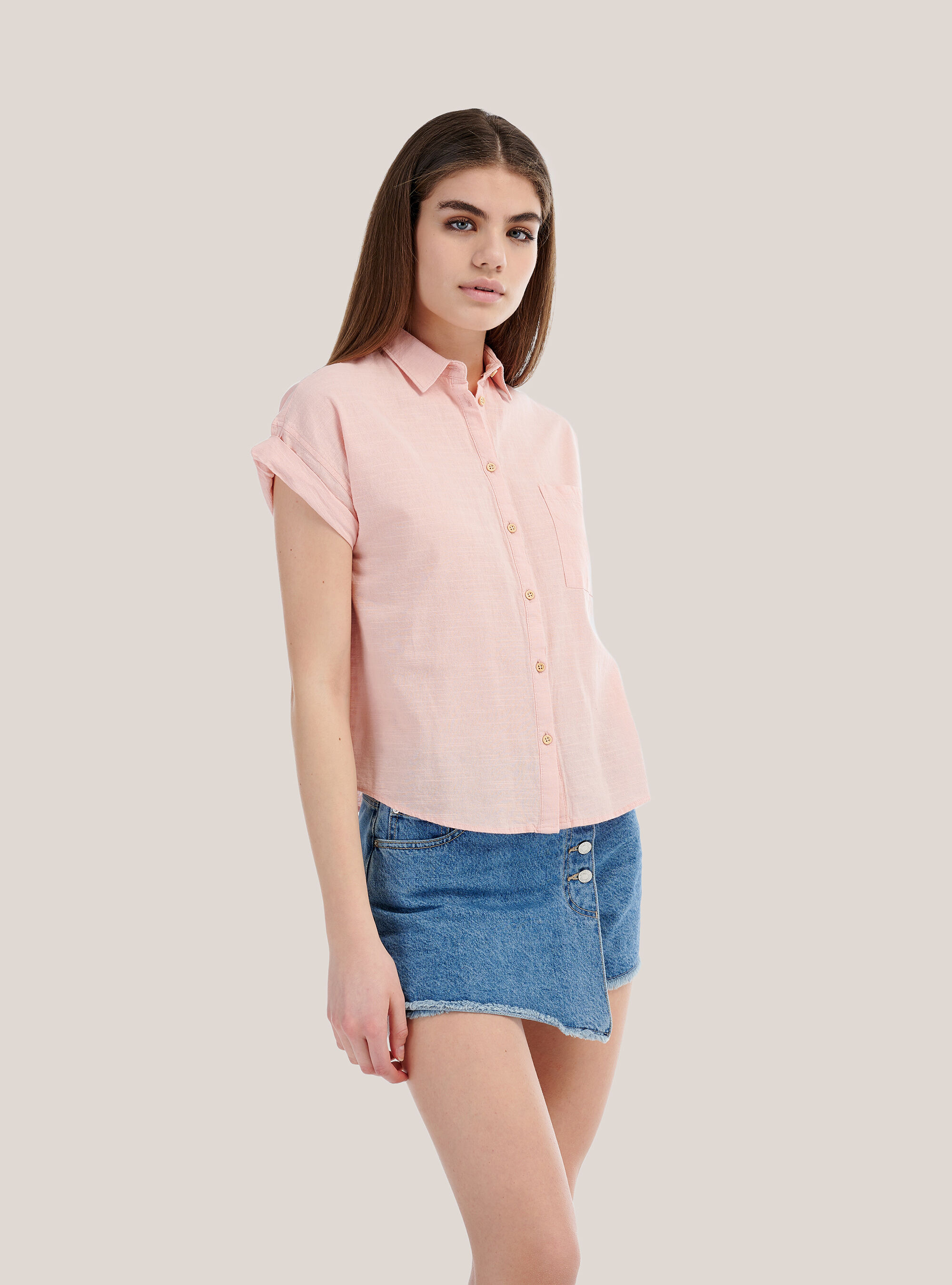 Chemise oversize &agrave; manches courtes, C4447 PINK