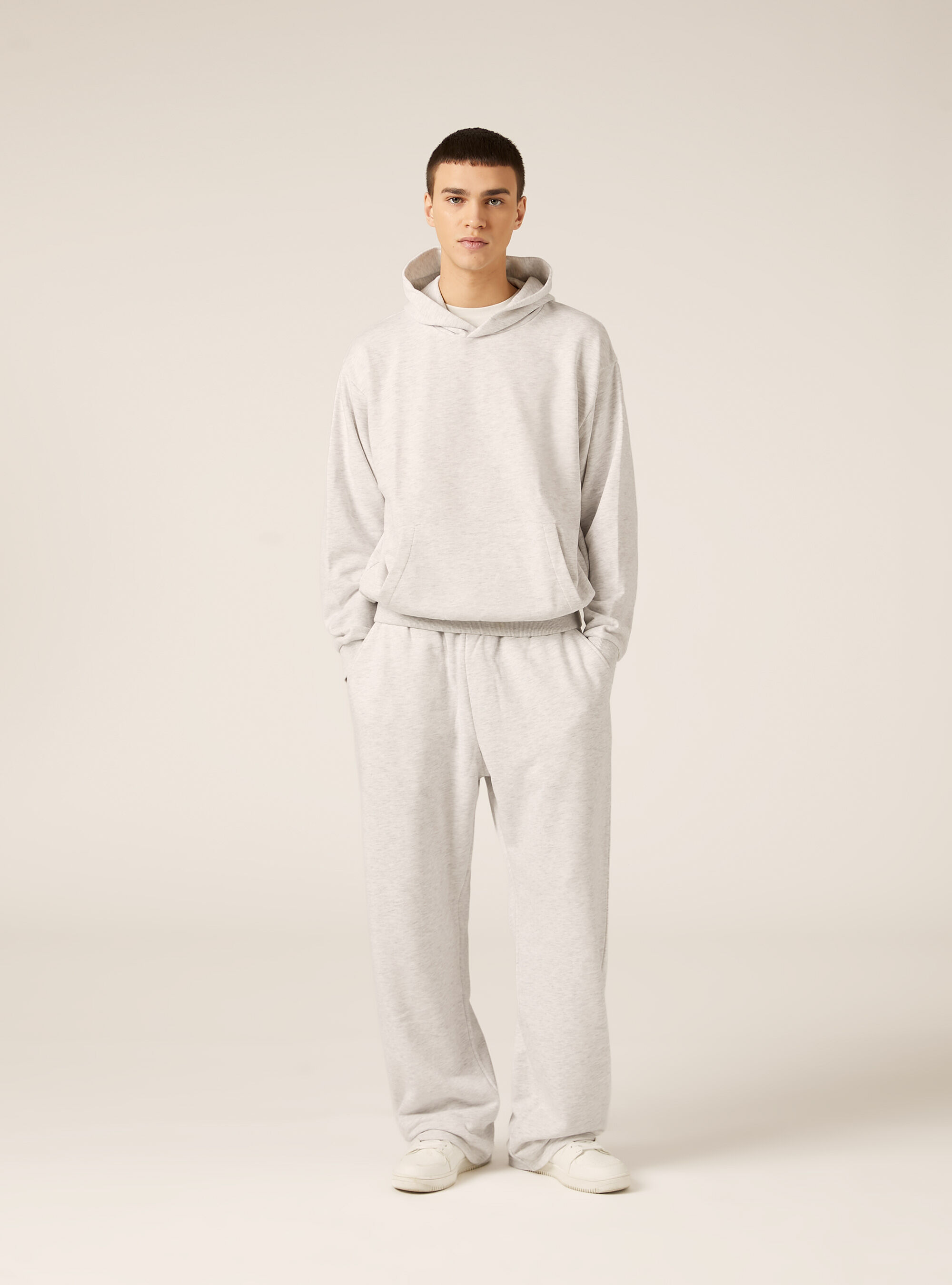 Boxy fit hooded sweatshirt, MGY3 GREY MEL LIGHT