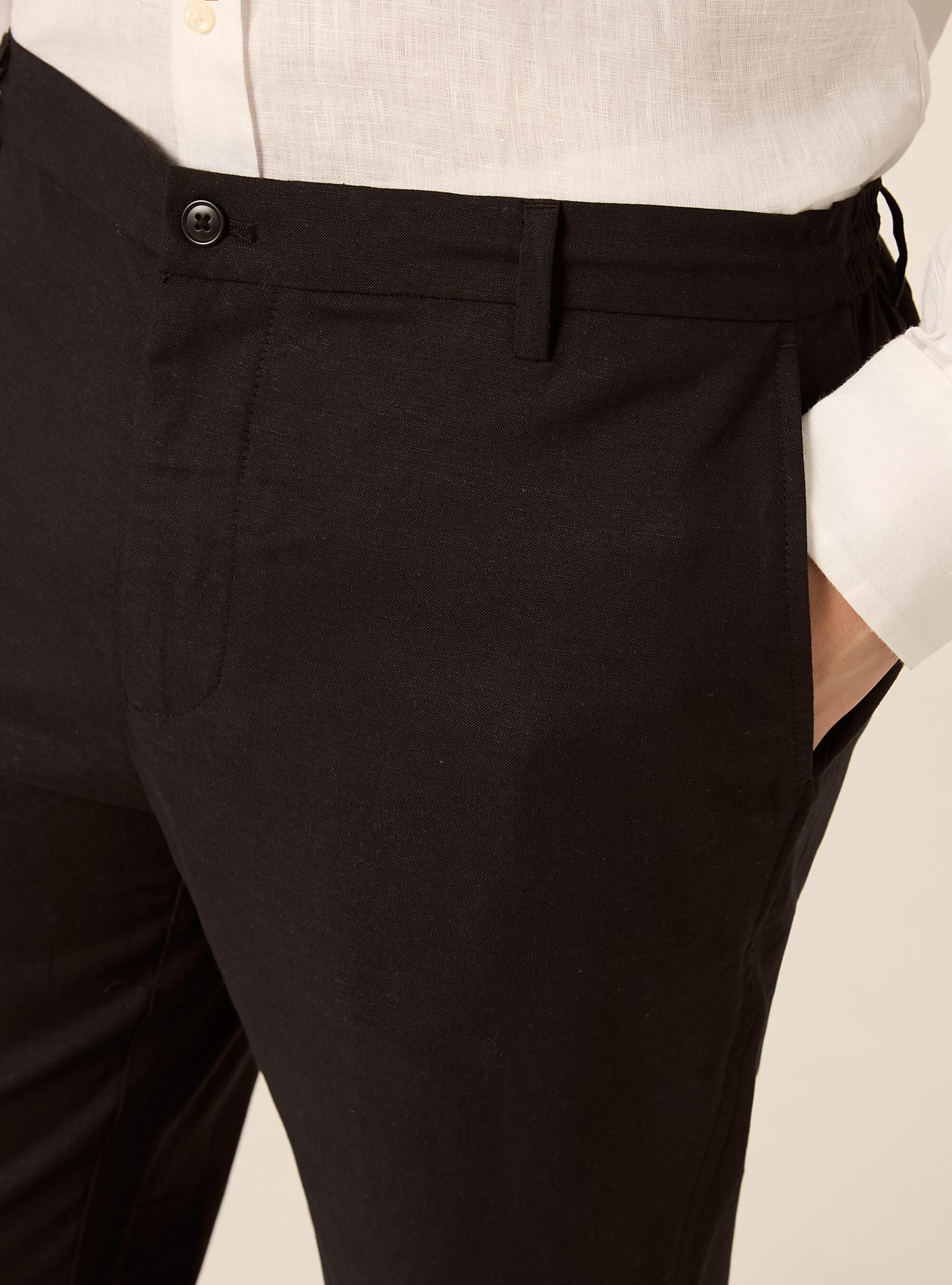 Pantaloni misto lino con coulisse interna, BK1 BLACK