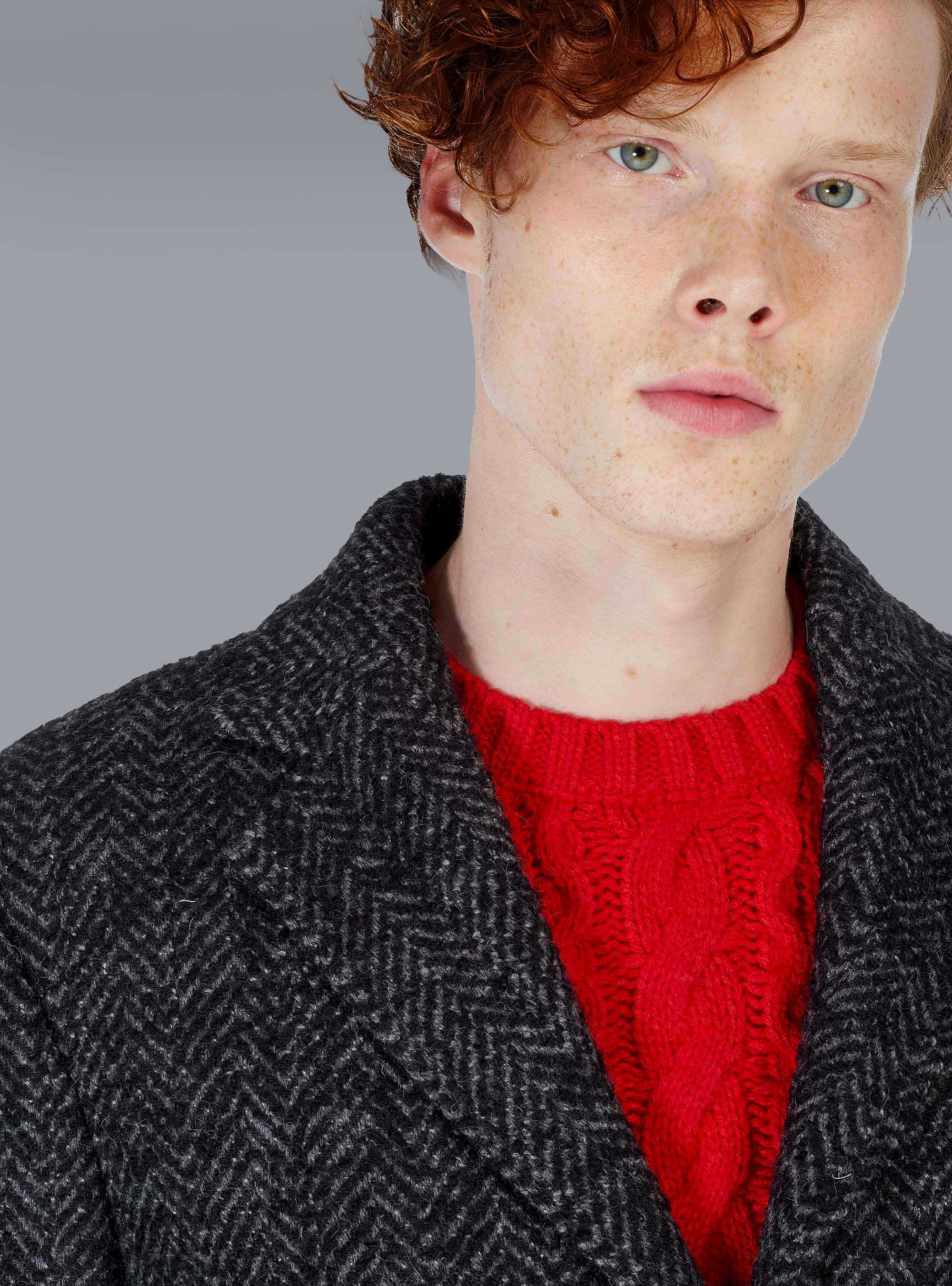 Cappotto spigato misto lana, GRIGIO MELANGE