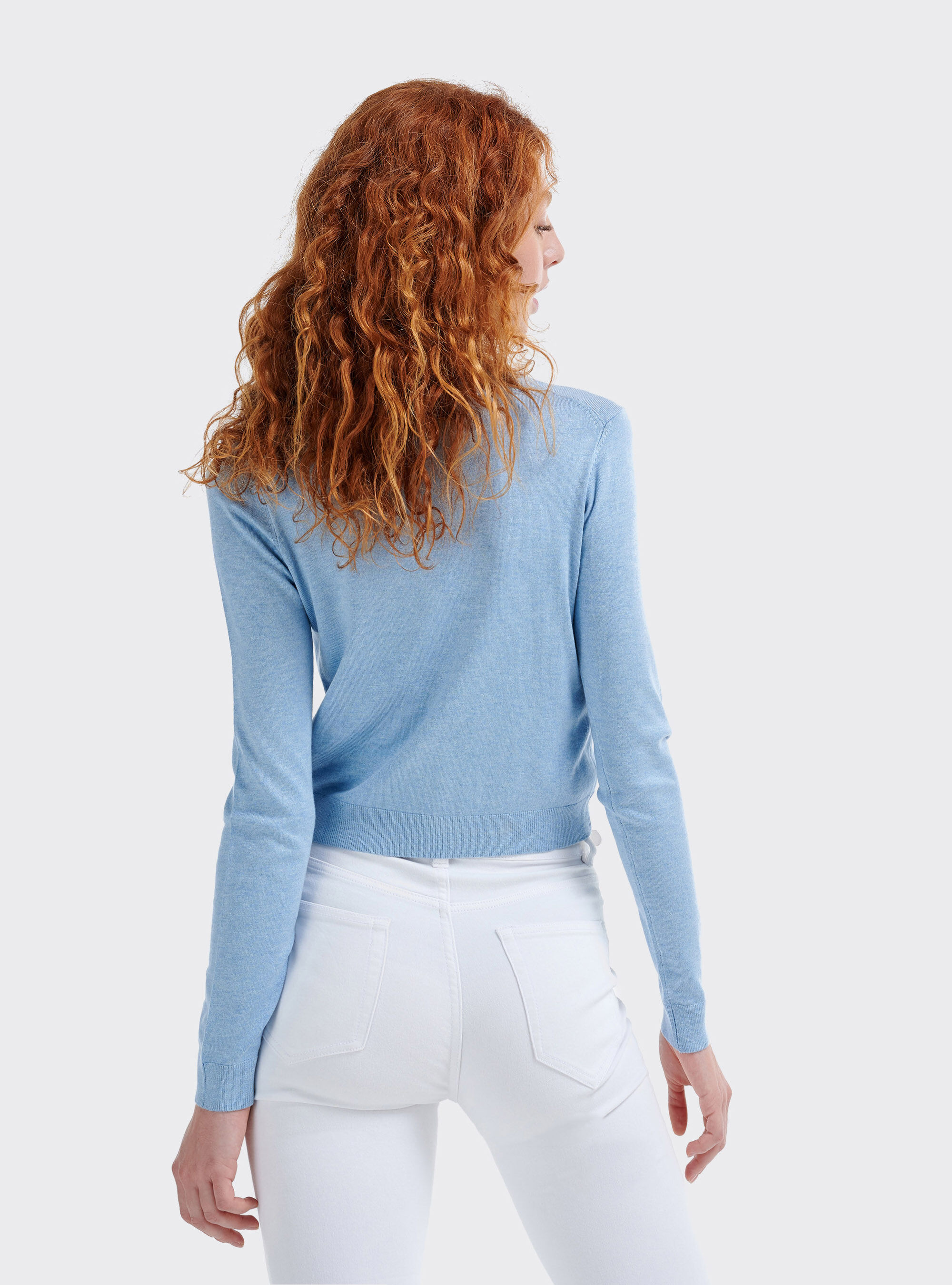 Pullover basic cropped comfort fit, AZZURRO