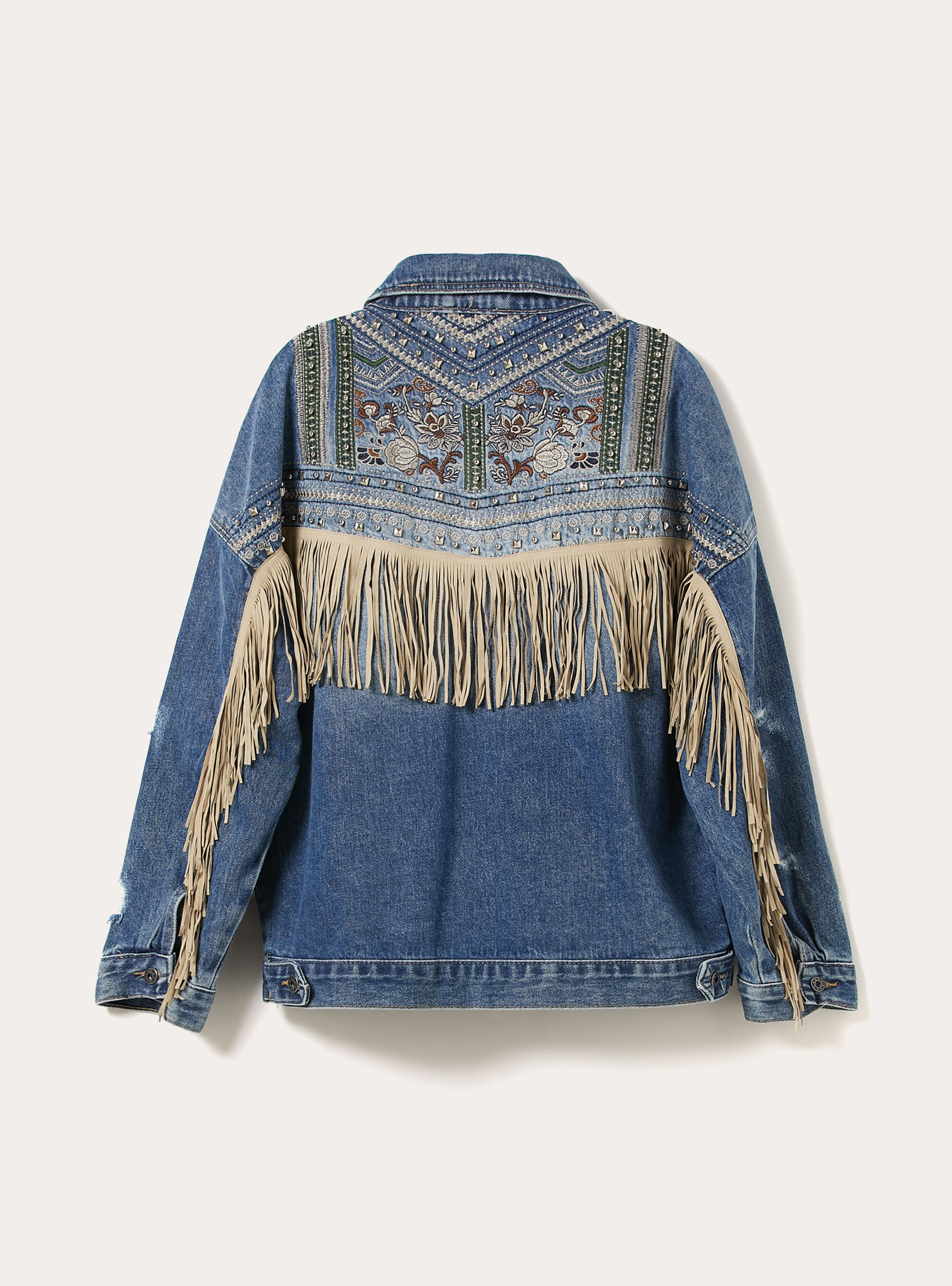 Giubbotto in denim con frange, D004 MEDIUM LIGHT BLUE