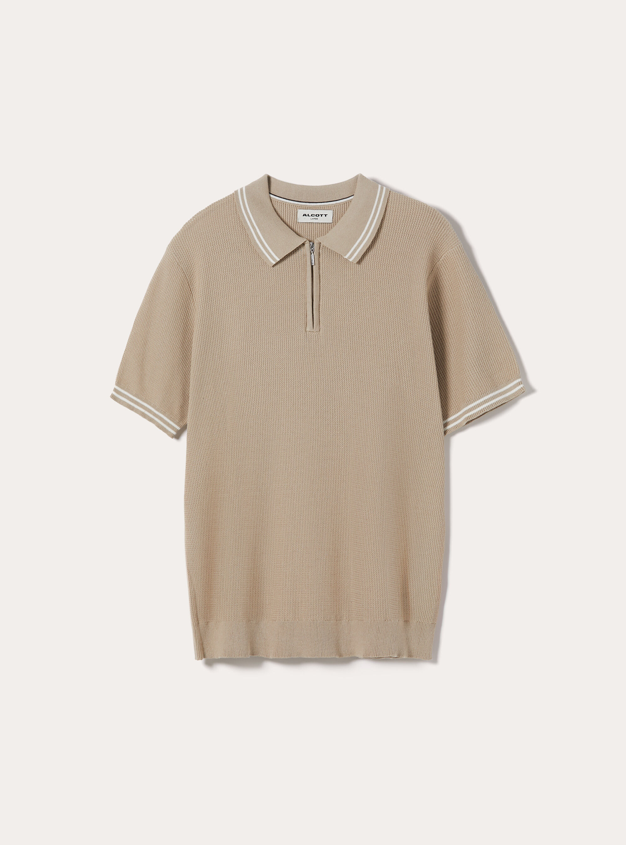 Strick-Poloshirt mit halbem Rei&szlig;verschluss, BG2 BEIGE MEDIUM