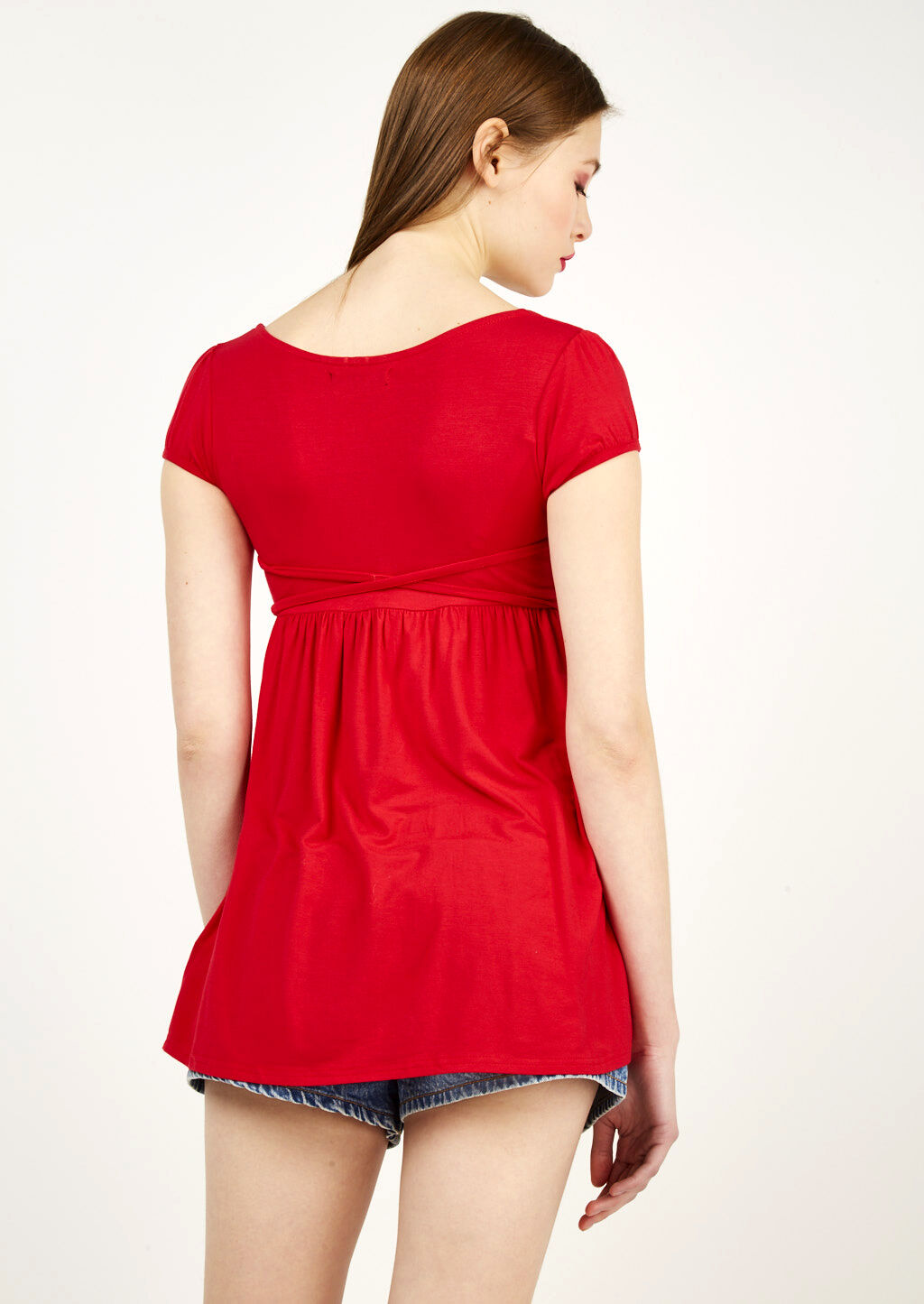 Vestito corto in vestibilit&agrave; morbida con coulisse, C335 RED