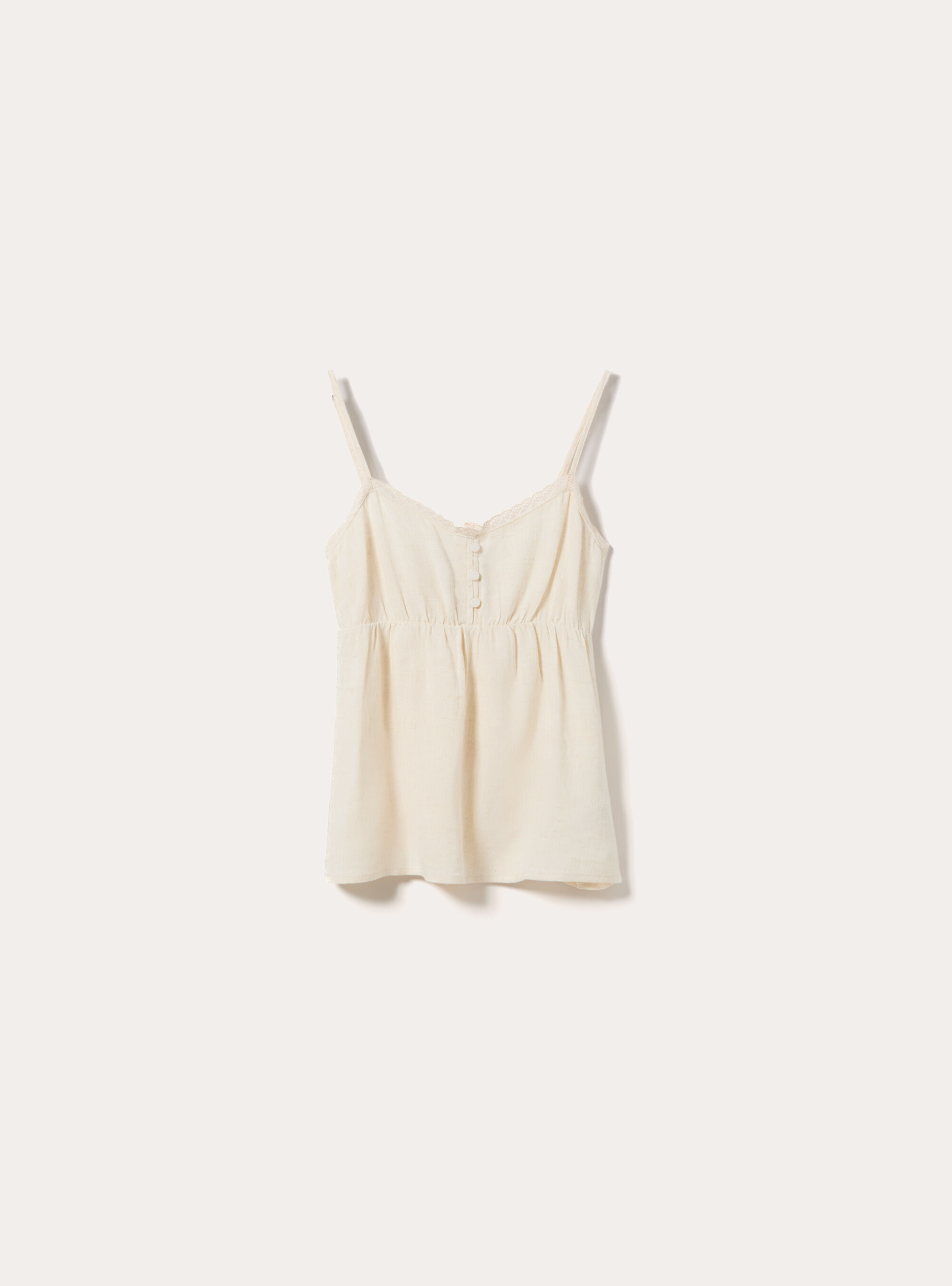 Top con spalline in misto lino, MBG3 BEIGE MEL LIGHT