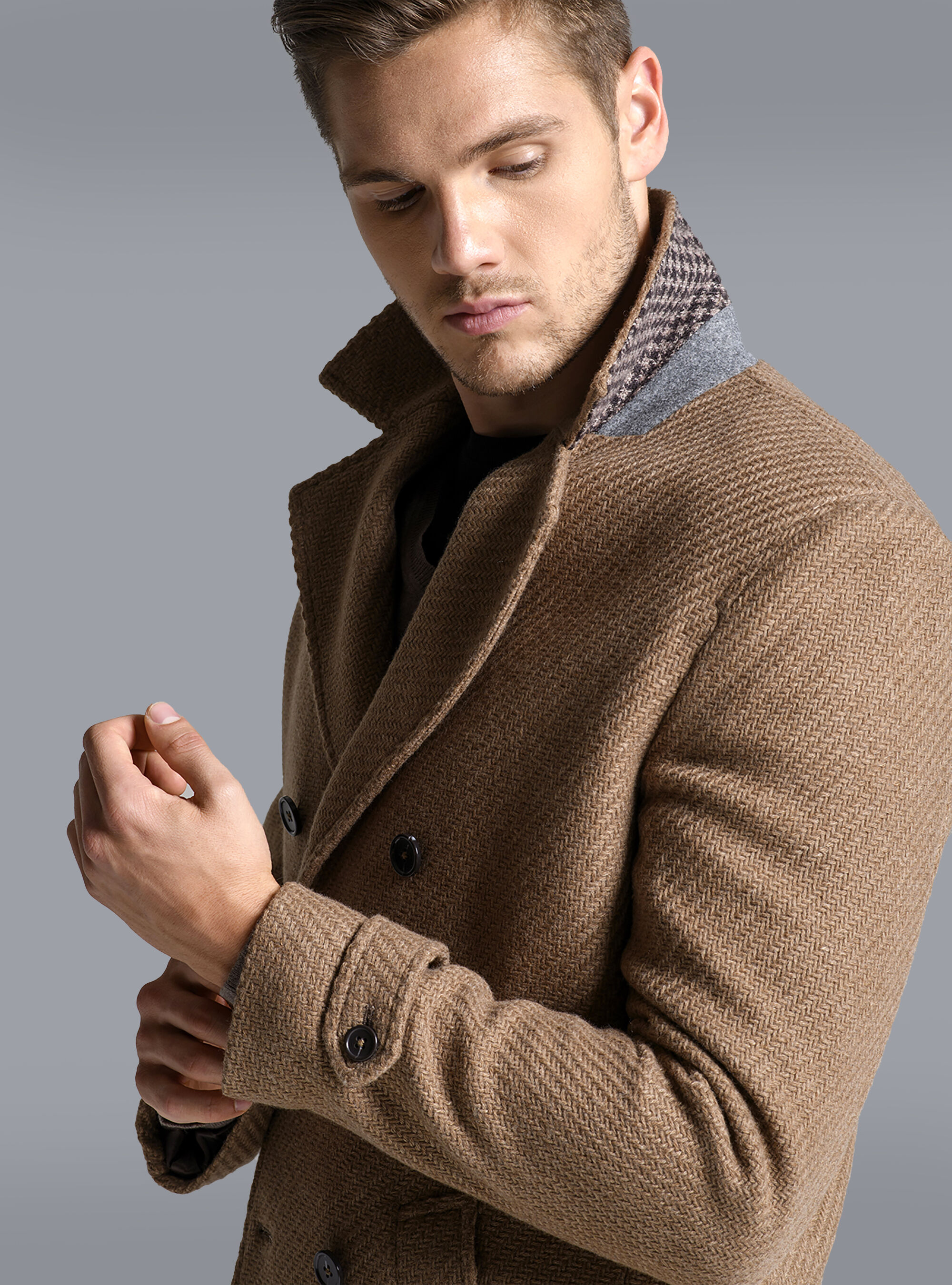 DOUBLE BREASTED WOOL JACKET, CAMEL